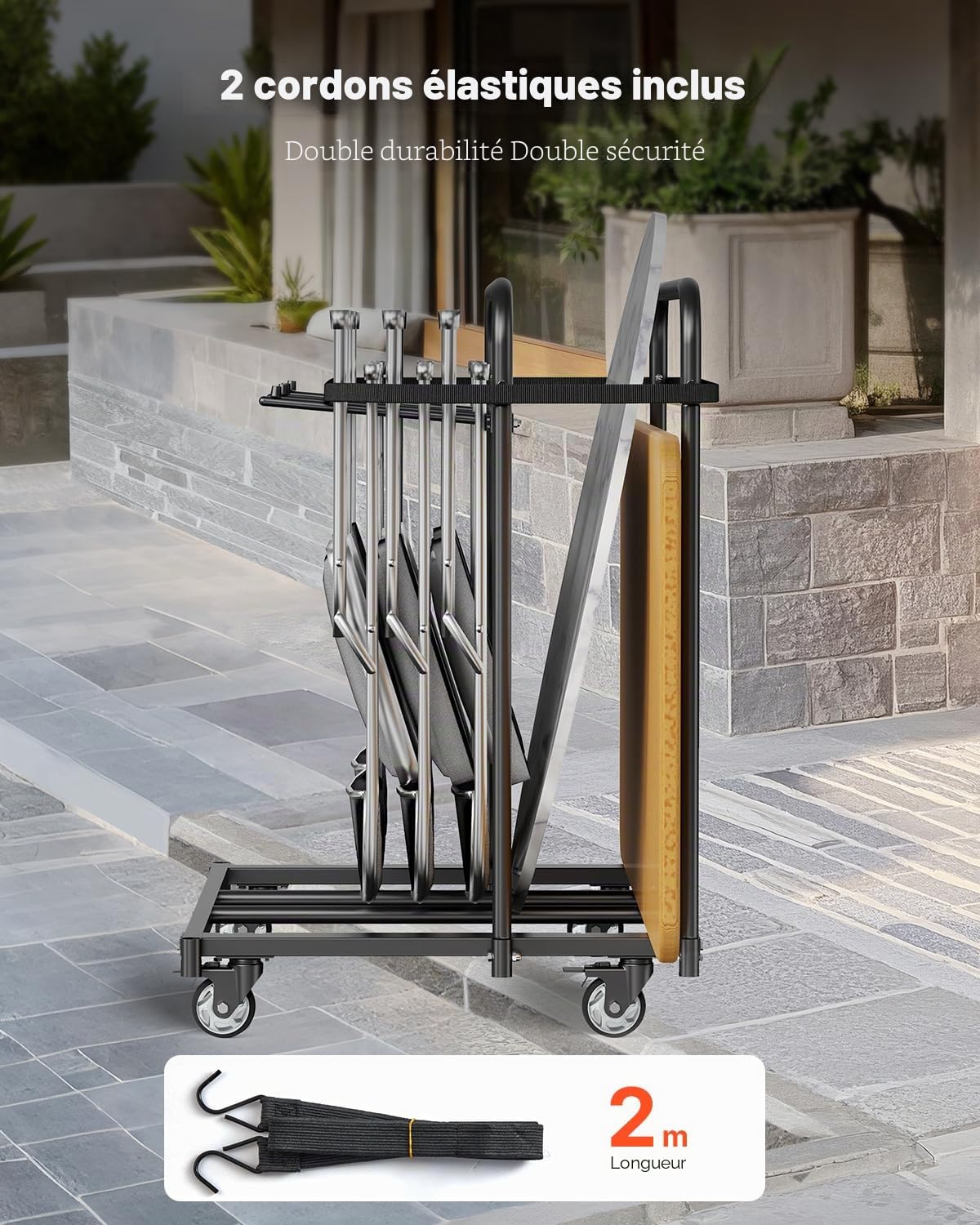 VEVOR Chariot de Rangement de Chaise Pliable 180 kg pour 5 Tables + 14 chaises avec Support de Chaise avec roulettes pivotantes et Roues de Blocage, pour fêtes, hôtels, Noir Mat