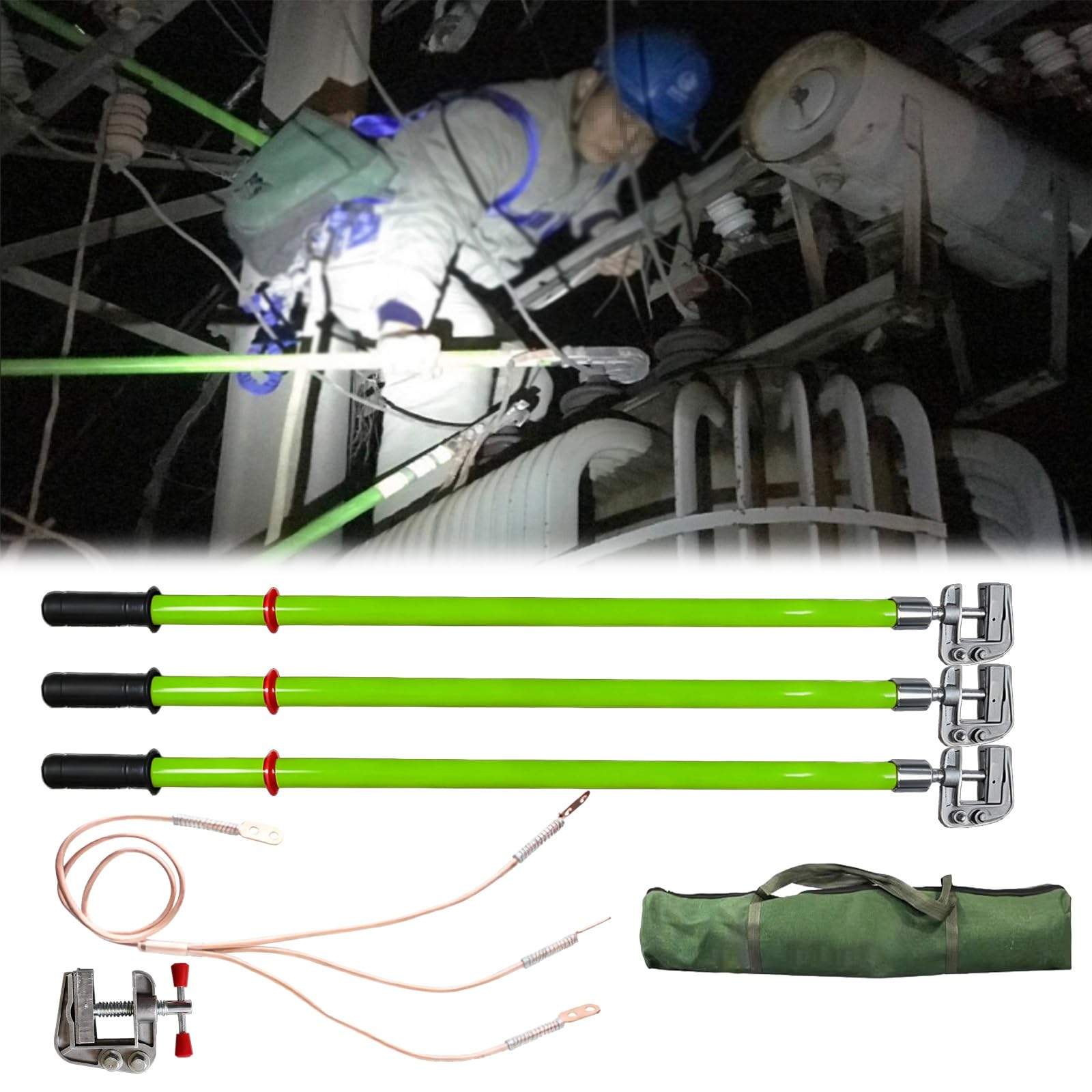 Kit de conexión a tierra de seguridad eléctrica portátil con varillas de conexión a tierra aisladas, alambre de cobre, clip de aluminio y bolsa de almacenamiento para aplicaciones de conexión a tierra