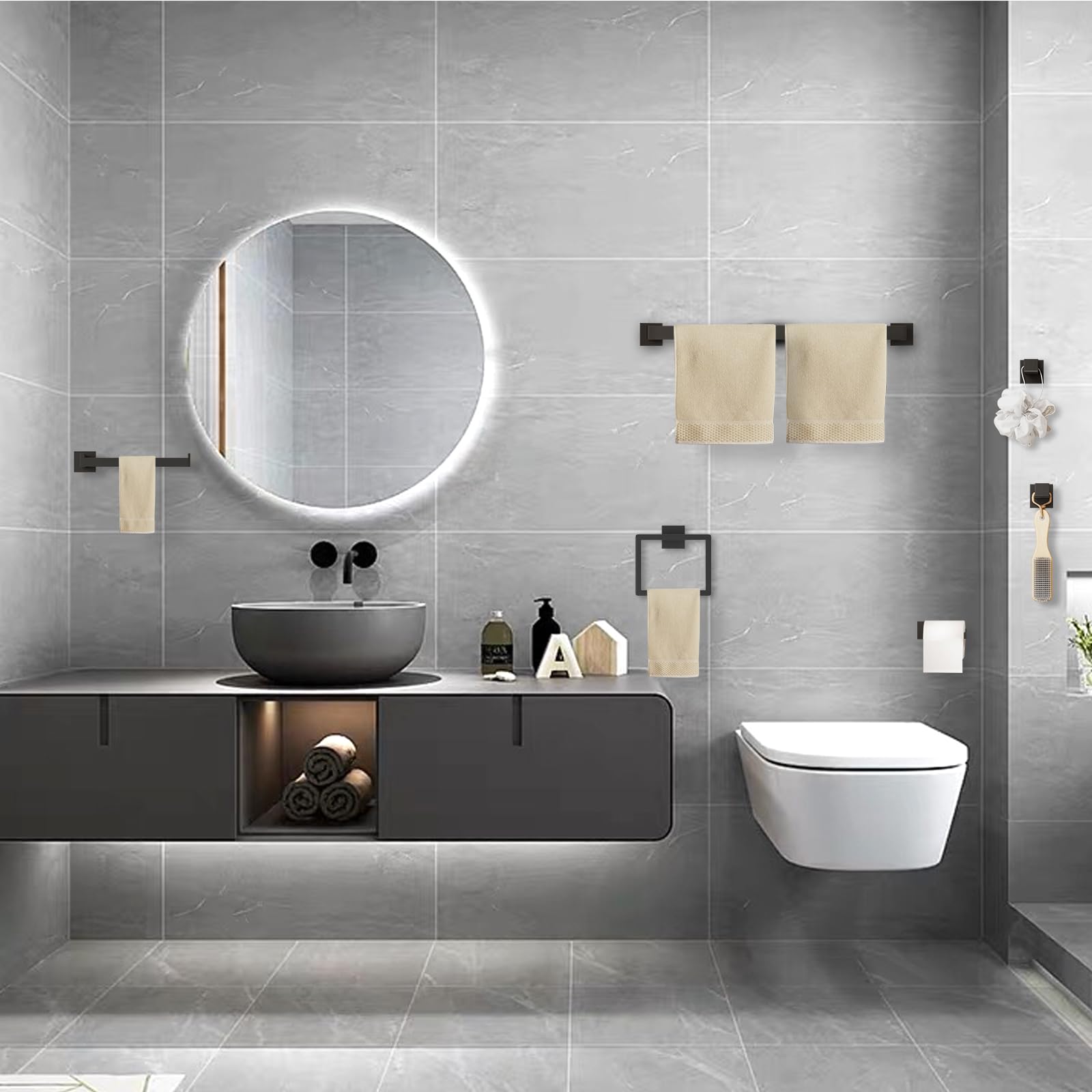 15-Pieces Matte Black Bathroom Accessories Set 23 6 Inch Bath Towel Bar Set SUS 304 Stainless Steel Bathroom — view 7