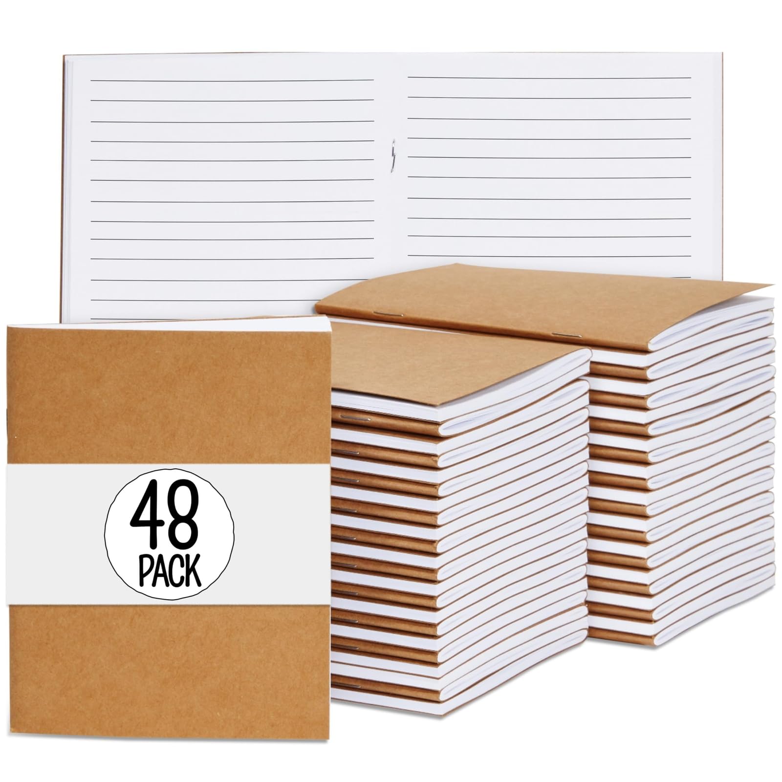 Lot de 48 petits carnets lignés en vrac – Couverture en papier kraft, 10,9 x 14,2 cm
