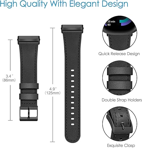 Miniatura 3 de FINTIE Correas compatibles con Fitbit Versa 4 3  Sense 2 1, correa de repuesto de cuero genuino (negro)