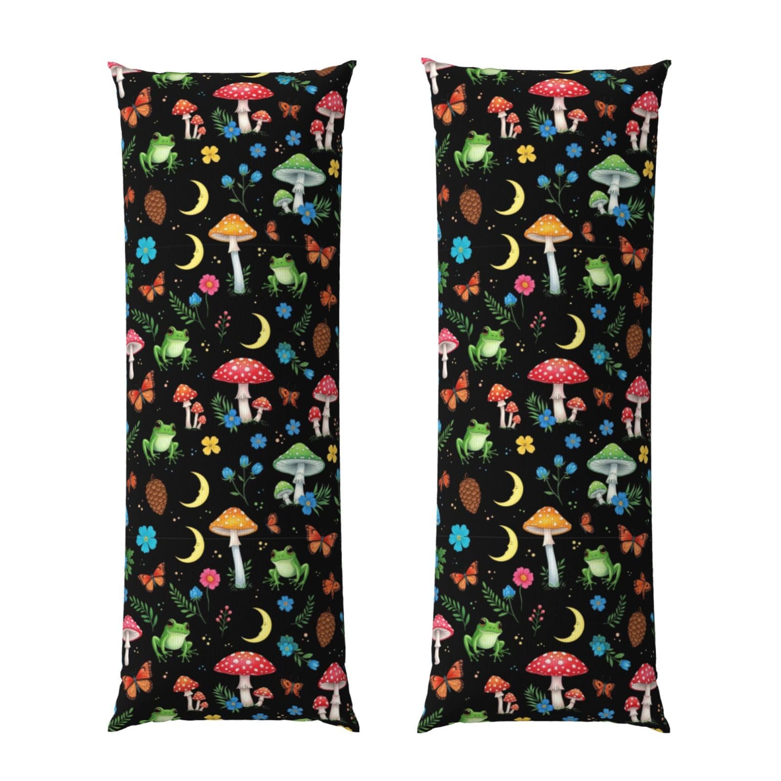 Body Pillow Cover 20x54 Inch, Moon Frogs Trippy Mushroom Leaves, Soft Long Pillowcase with Hidden Zipper, Breathable Cushion Protector for Bed Couch Sofa Home
