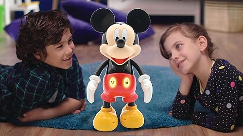 Miniatura 7 de LEXiBOOK - Disney - Mickey Robot bilingüe - InglésEspañol, 100 cuestionarios educativos, Efectos de luz, Danza, programable, articulado, negrorojo -