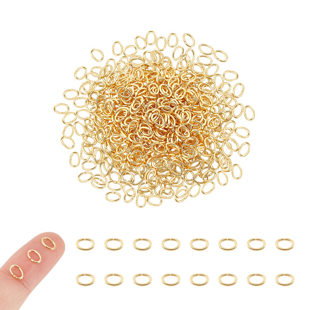 UNICRAFTALE 500Pcs 18K Gold Plated Oval Jump Rings 304 Stainless Steel 6mm Long Golden Rings for Jewelry Making DIY Craft Earring Bracelet Pendant Choker