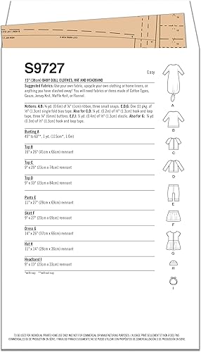 Miniatura 2 de Simplicity Ropa de muñeca de bebé de 15 pulgadas, patrón de costura de sombrero y diadema, multicolor, 2 piezas