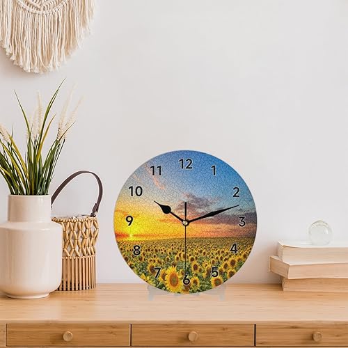 Miniatura 2 de bisibuy Field of Blooming Sunflowers - Reloj de pared redondo decorativo de 12 pulgadas con diseño de atardecer, moderno, funciona con pilas, para