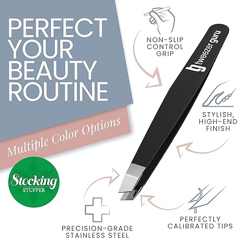 Miniatura 2 de Slant pinzas  tweezerguru profesional punta inclinada de acero inoxidable. La pinza de mejor precisión para cejas para su rutina diaria de belleza.,