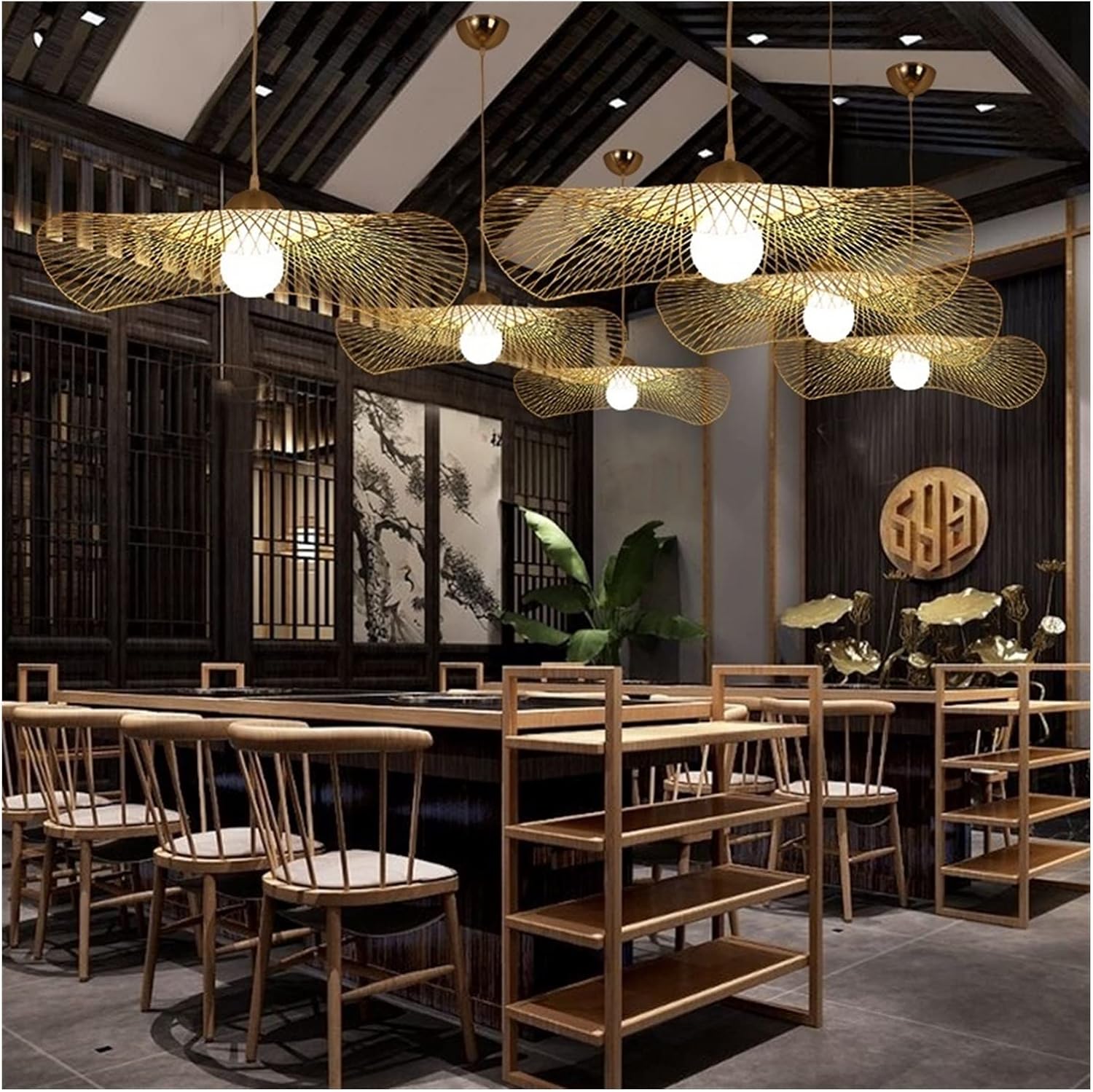 Chandeliers Chandeliers Chinese Bamboo Weaving Wicker Rattan Sun Hat Chandeliers Decorative Lamps Lanterns Handmade Living Room Hotel Chandeliers Lighting Illuminated Lighti/D75Cm
