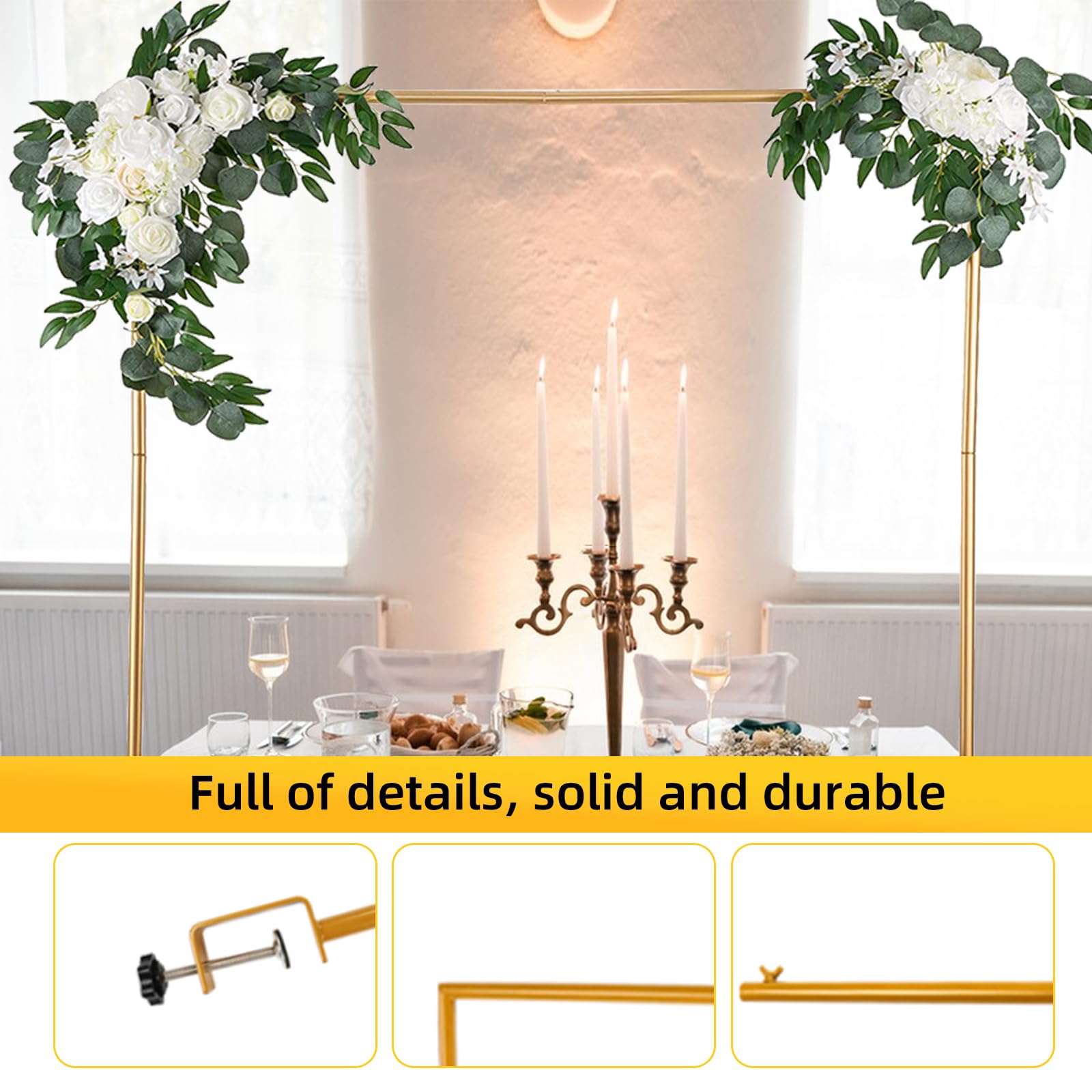 Arche De Table Décorative Pour Mariage - Support Métallique Hauteur 2.1/2.4m, Base 40x30cm, Avec Pinces - Pour Fêtes, Anniversaires, Noël