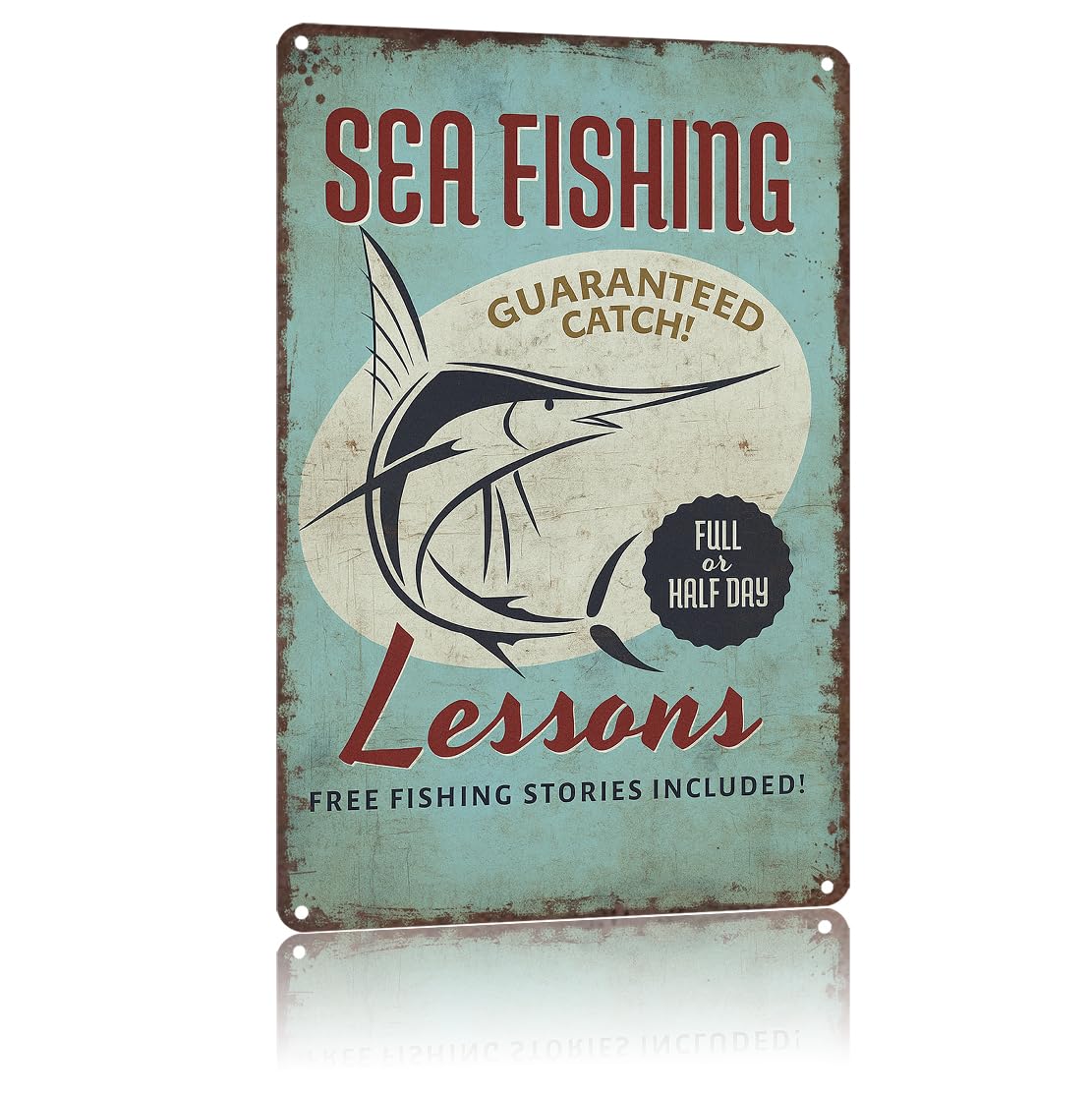 KWQDOZF Funny Metal Signs Poster 8x12inch Sea Fishing Lessons Aluminum Sign Wall Art For Home Room Bedroom Office Decor