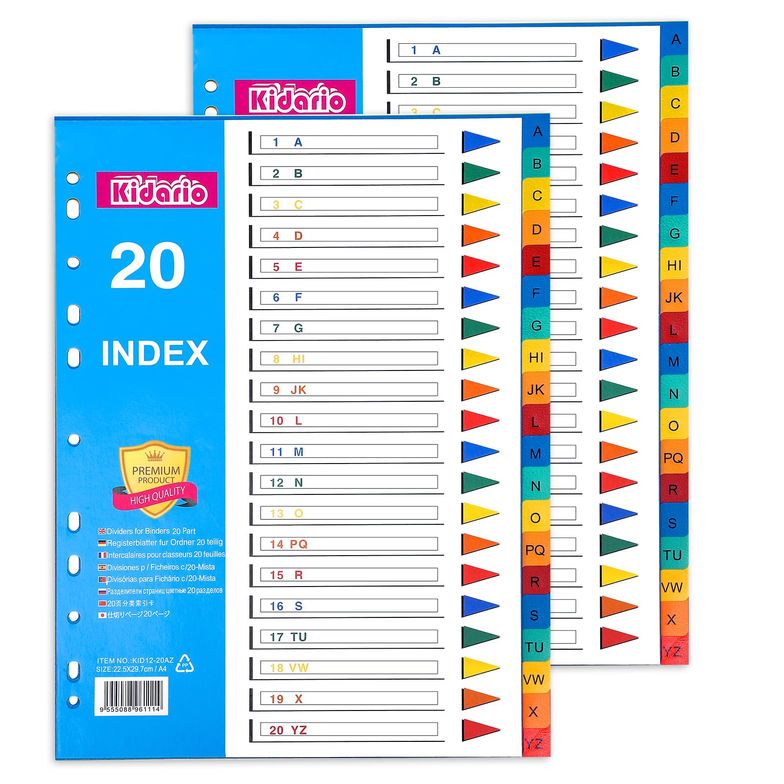 FUYOAL File Dividers A4, 2 Pack 20 Part A-Z Folder Dividers Coloured Multi Hole Plastic Binder Dividers for Lever Arch Files Office School Index Dividers