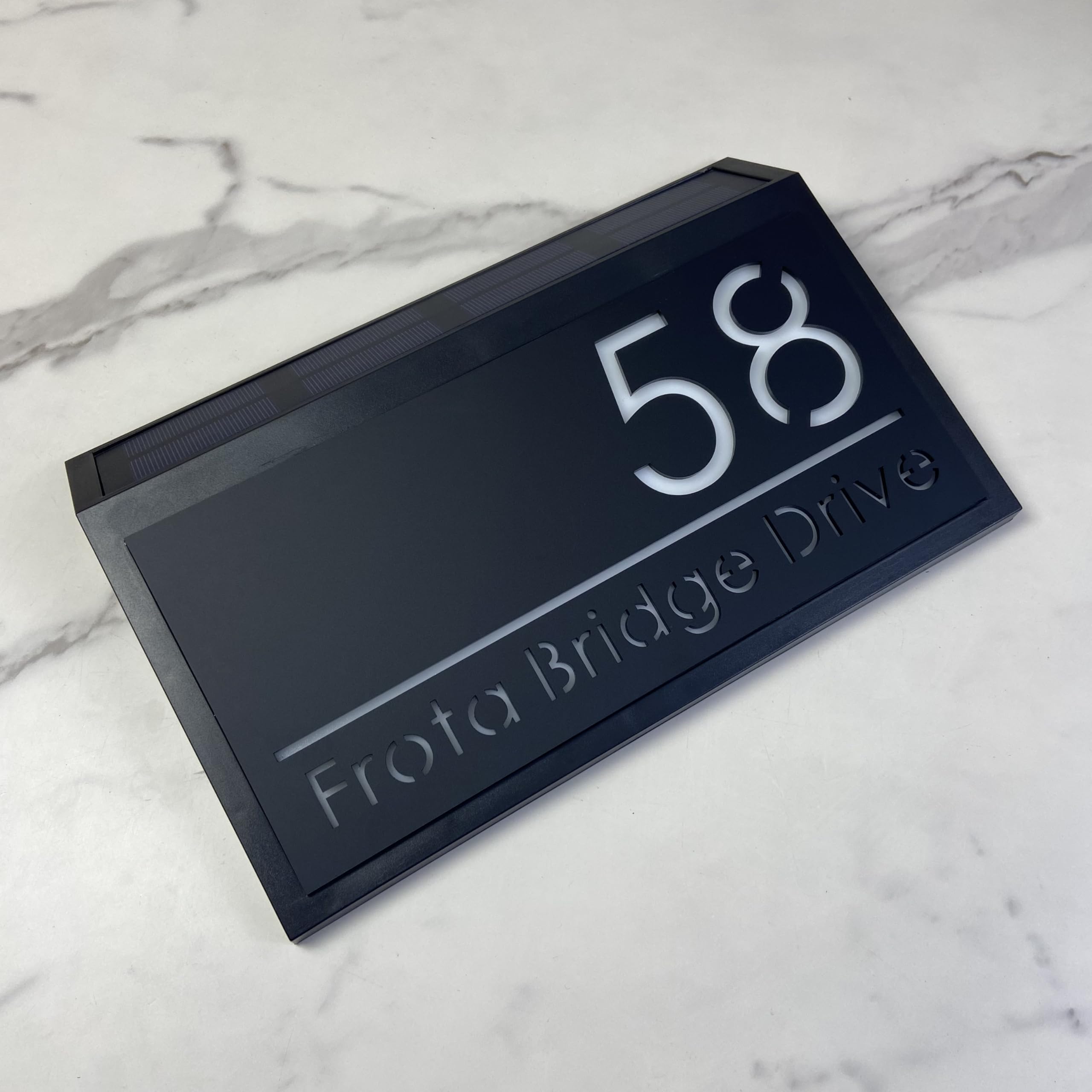 Solar LED House Number Sign - Backlit Illuminated Door Plaque for Wall - Weatherproof Modern House Sign for Outside Use (Style 3)