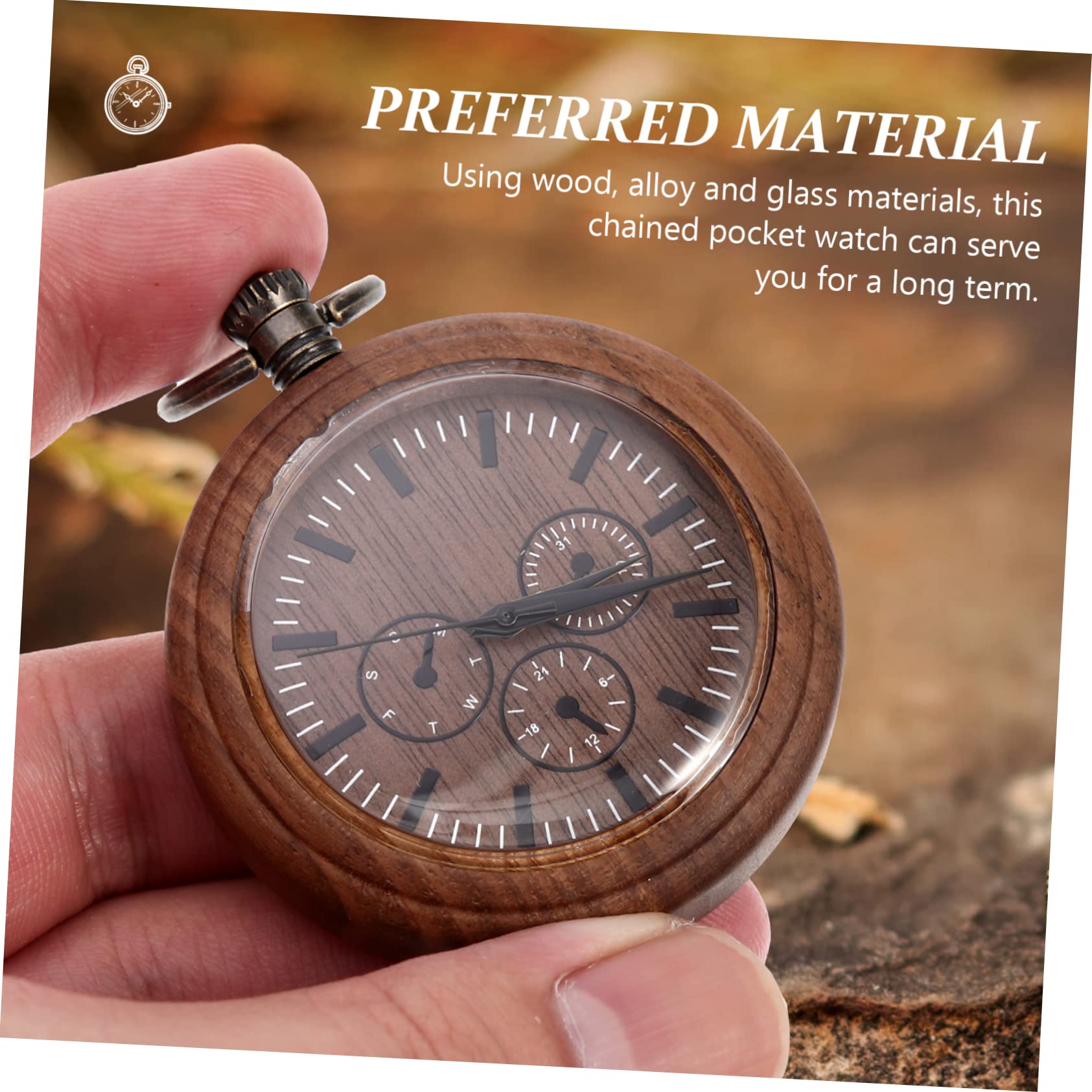 5pezzi Orologio Da Tasca Legno Stile Retro Con Catena Elegante Orologio Decorativo Leggero e Pratico Per Controllo Del e Decorazione