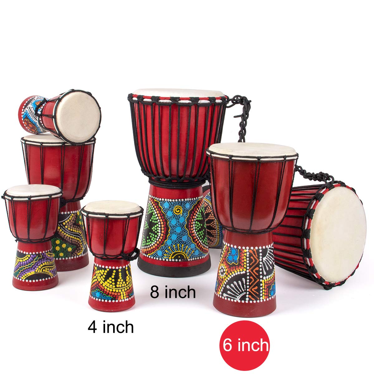 Kmise Djembe African Hand Drum Mahogany Standard Goat Skin Drumhead (6 inch)