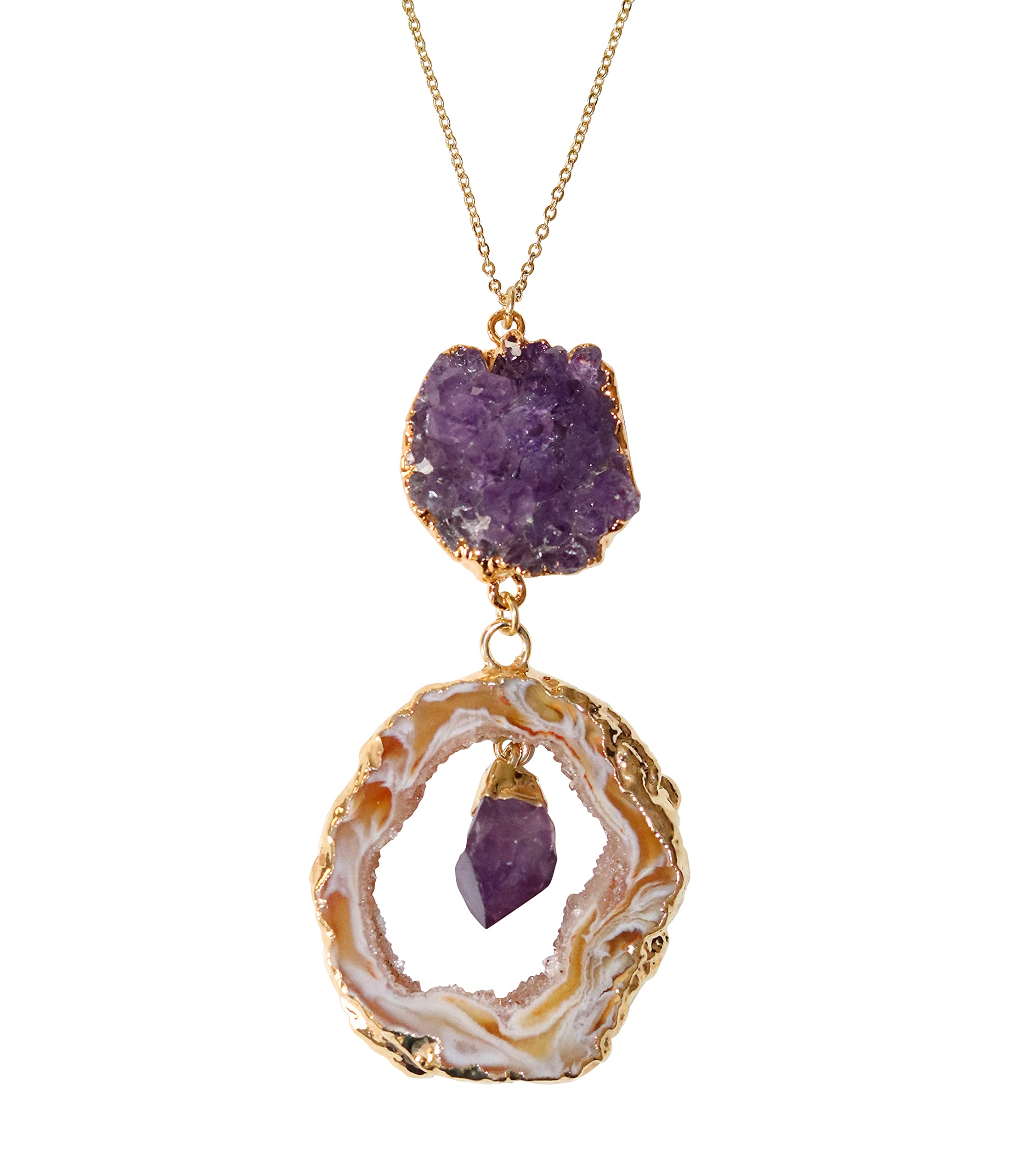T. VictoriaPurple Amethyst Cluster Agate Slice Geode Drop Gemstone Pendant