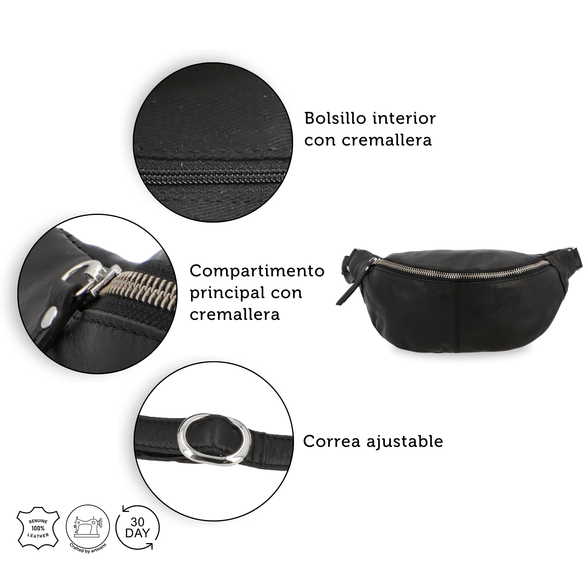 Gusti Cillian - Riñonera de piel para hombre y mujer, Negro , [25x14.5x8.5] cm, Retro