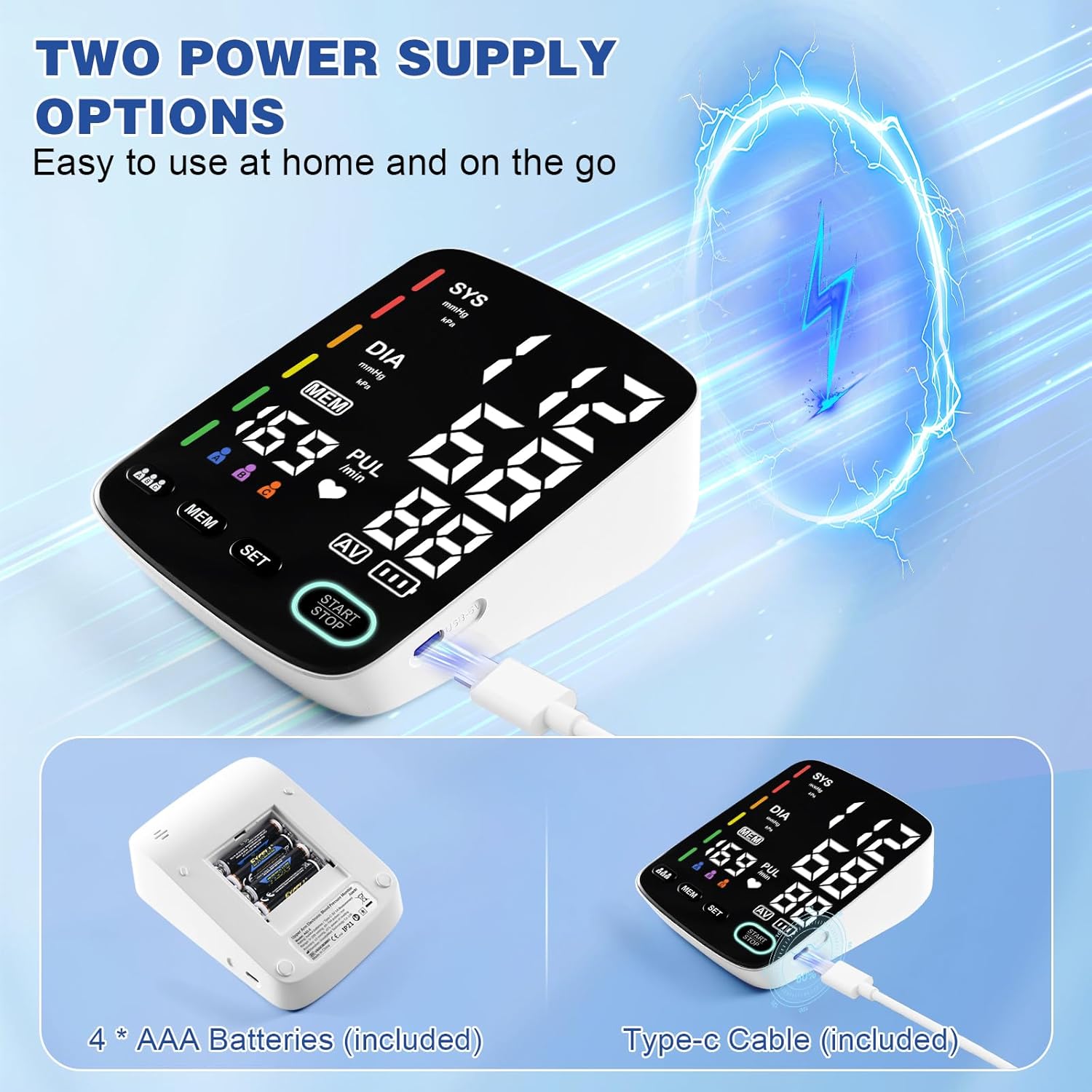 Blood Pressure Monitor, Automatic Digital Blood Pressure Machine with Adjustable Two Large Cuff 9-17 Inches and 13-21 Inches - LED Backlit Screen, Store 3 x 199 Readings Suitable for Home Use