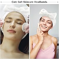 Vista 3 de Ondder Diadema de spa para lavar la cara, paquete de 8 diademas blancas para el cuidado de la piel para mujeres y niñas, de tela de rizo, lindas