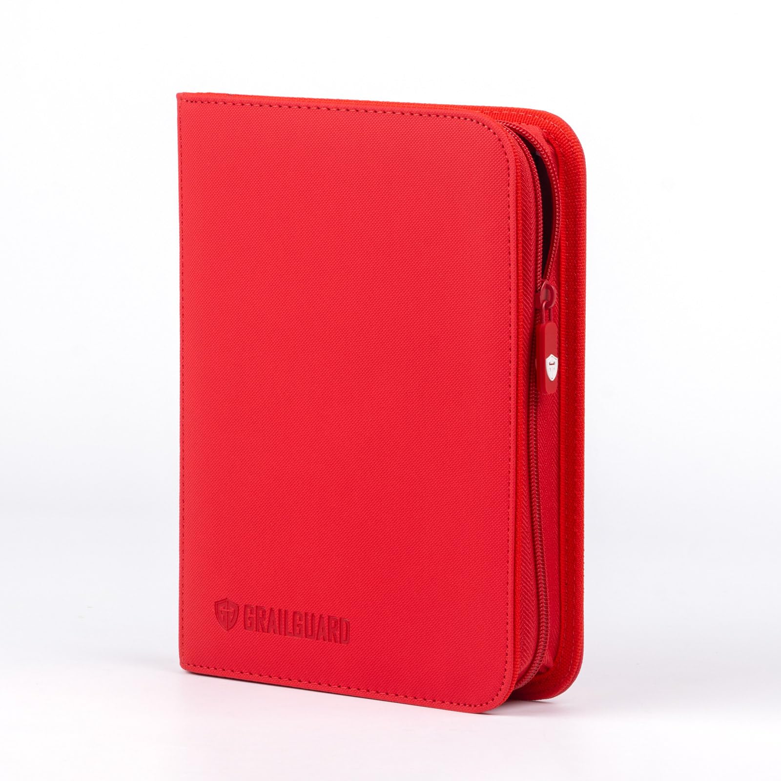 Grail Guard 4 Pocket Premium ZIP Trading Card Binder – High Capacity 160-Card Album, Acid-Free PU Faux Leather, Zip Closure (Red)