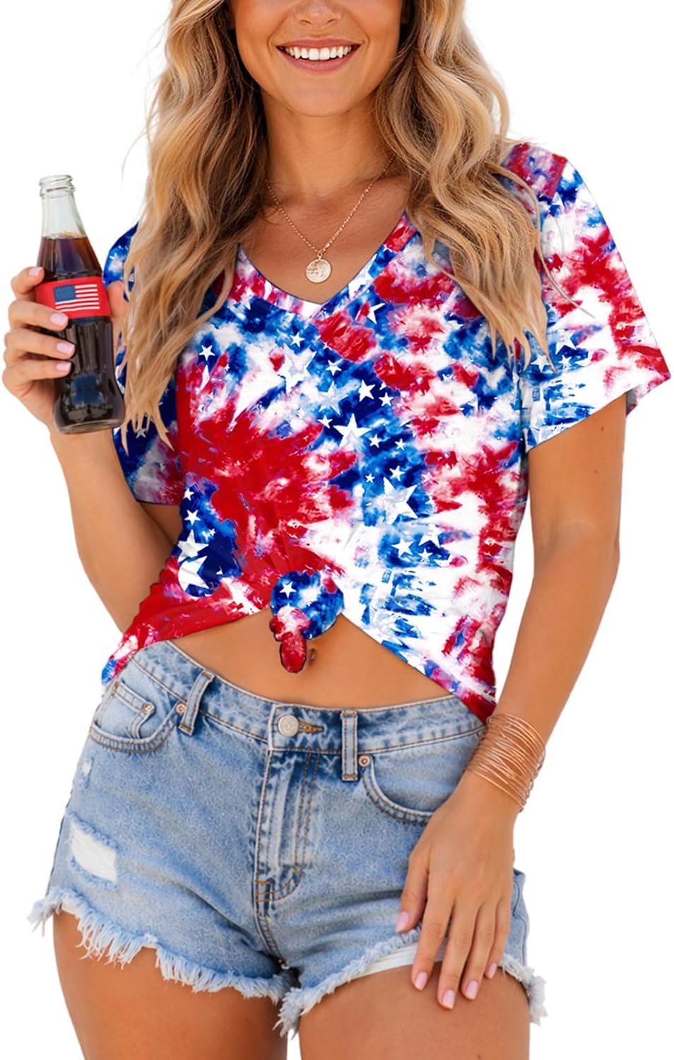 AOBUTE Womens July 4th Shirt V-Neck Short Sleeve Summer Tops