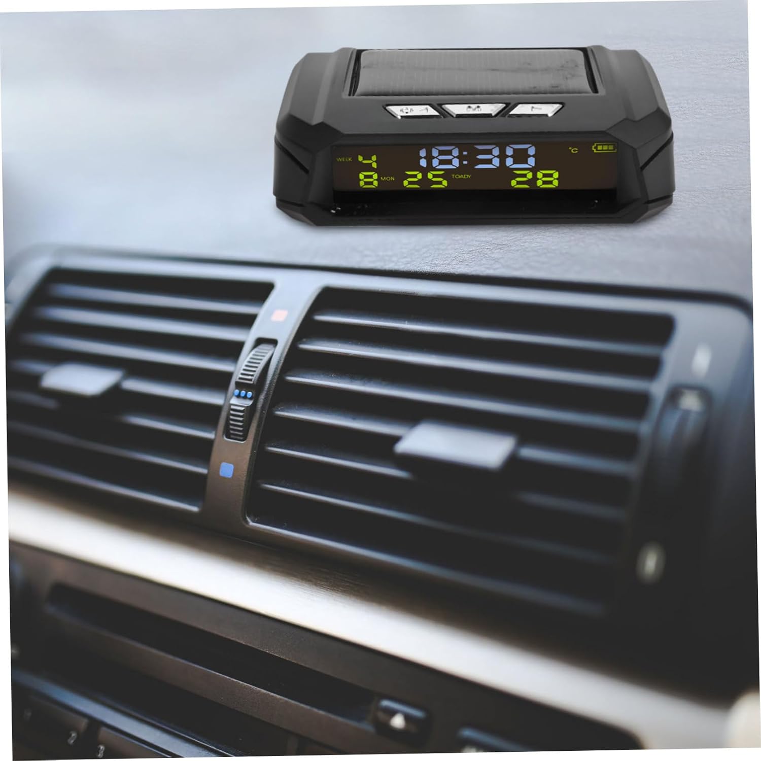 Alipis Solar Dashboard Clock for Car Multifunctional Digital Thermometer with Real Temperature Display Automatic Calibration Solar Powered Convenience