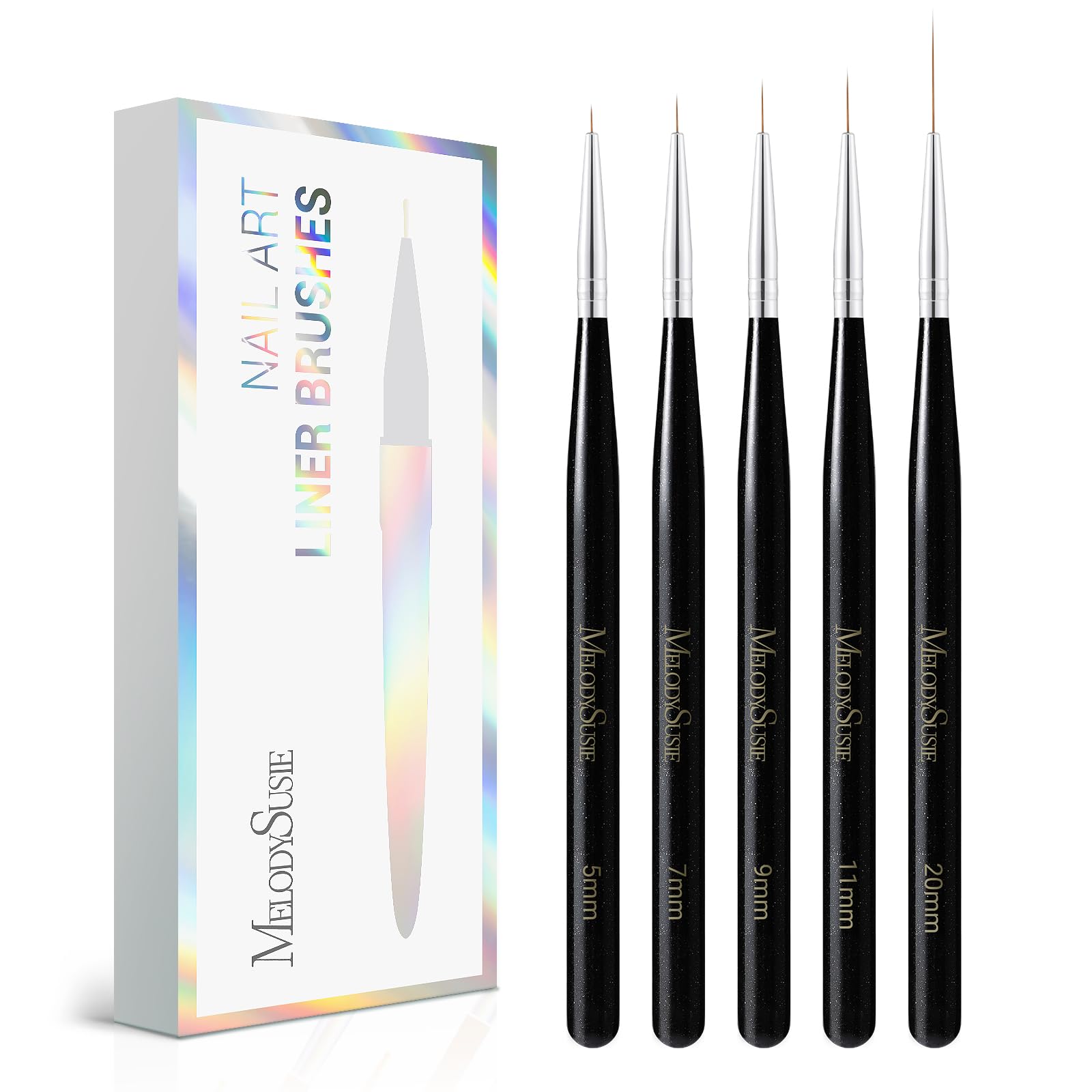 MelodySusie Nail Art Liner Brushes 5Pcs Professional Gel Polish Painting Art Design Pen Set for Thin Long Lines Tiny Details