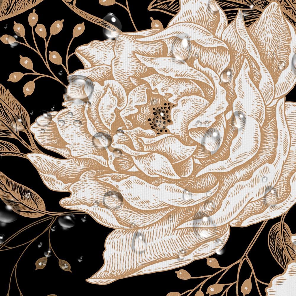 Torich Black Gold Floral Shower Curtain, Boho Dark Roses Leaves Botanical Aesthetic Flower Shower Curtain for Bathroom with Hook, Vintage Rose Gold Unique ChicShower Curtain Set with Hooks 72X84in