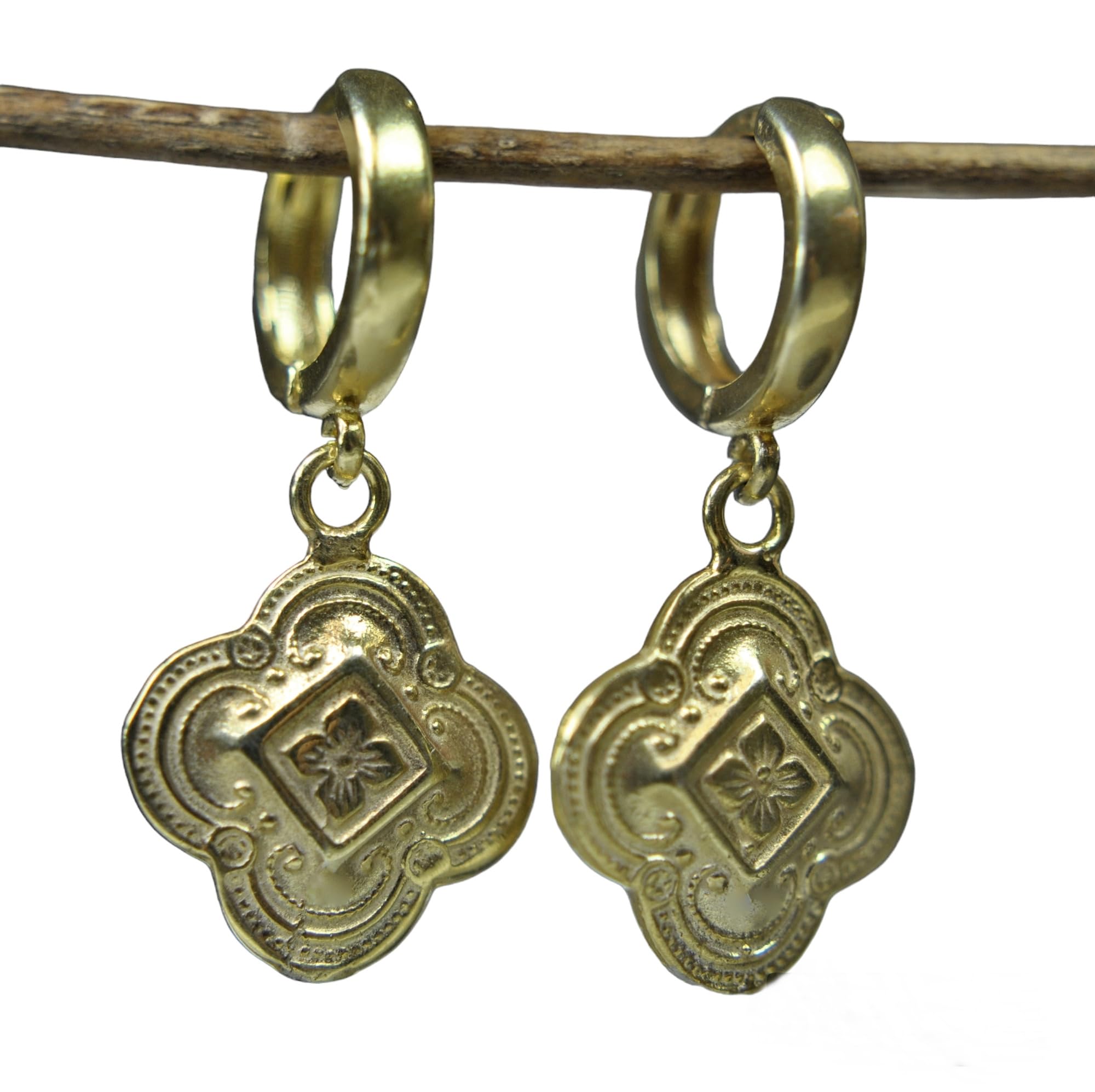 Hoop Ohrringe Silber 925 - Creolen mit Anhänger Gold - Statement Ohrringe Gold Barock - 14k - Vergoldete Hoops - Schmuck mit Geschenkverpackung - Geschenk für Sie - Weihnachtsgeschenk