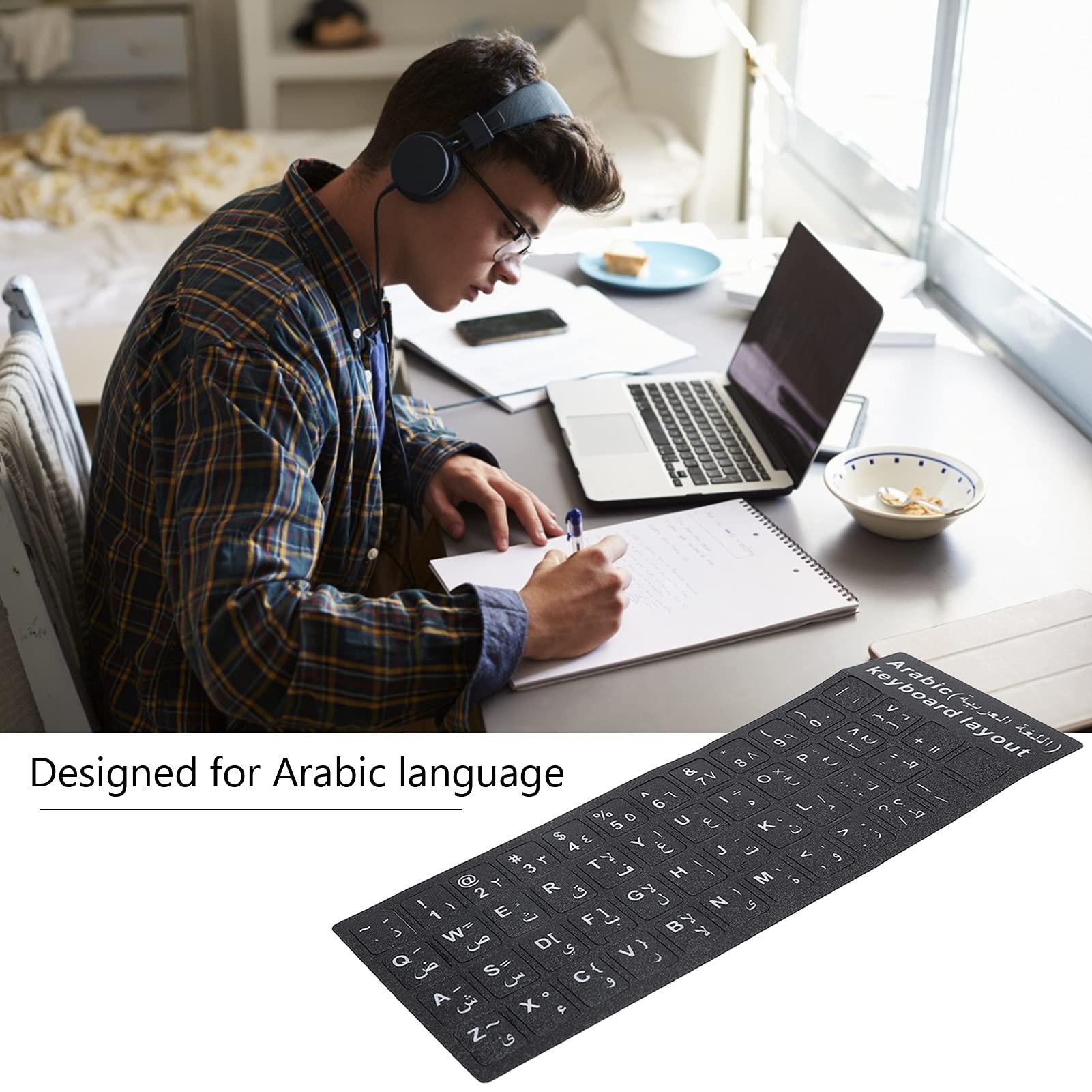 Jectse Adesivi della tastiera araba, impermeabili, resistenti all'umidità e ignifughi, PVC nero, per laptop e desktop da 10 a 17 pollici