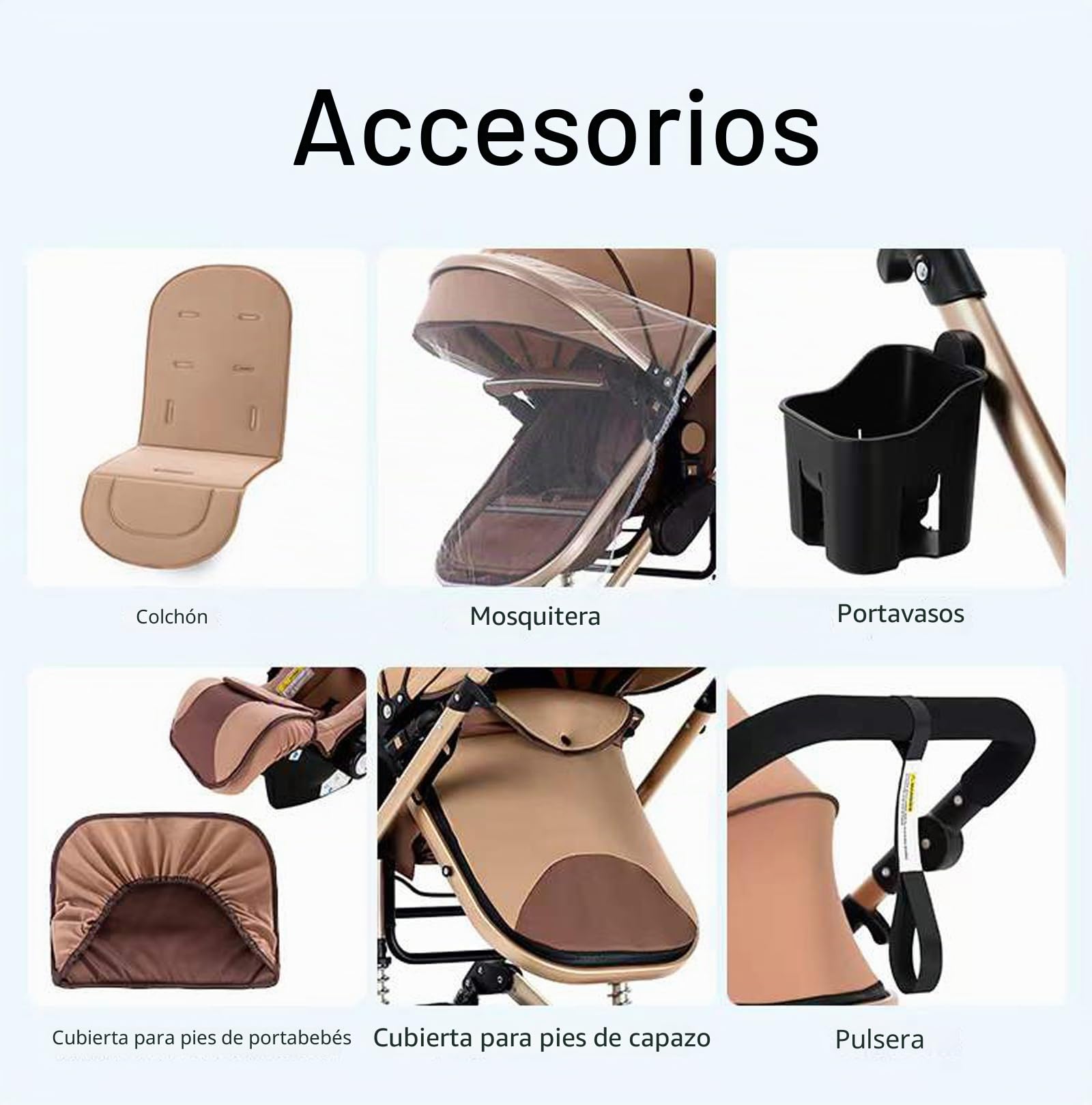 Magic ZC Carrito Bebe 3 en 1, Carro de Bebe 3 Piezas con Empuje Reversible de Dos Vías, Carrito Bebe con Diseño Portátil Plegable de Un Clic, Cochecito Bebe 3 Piezas con Accesorios (oro negro)
