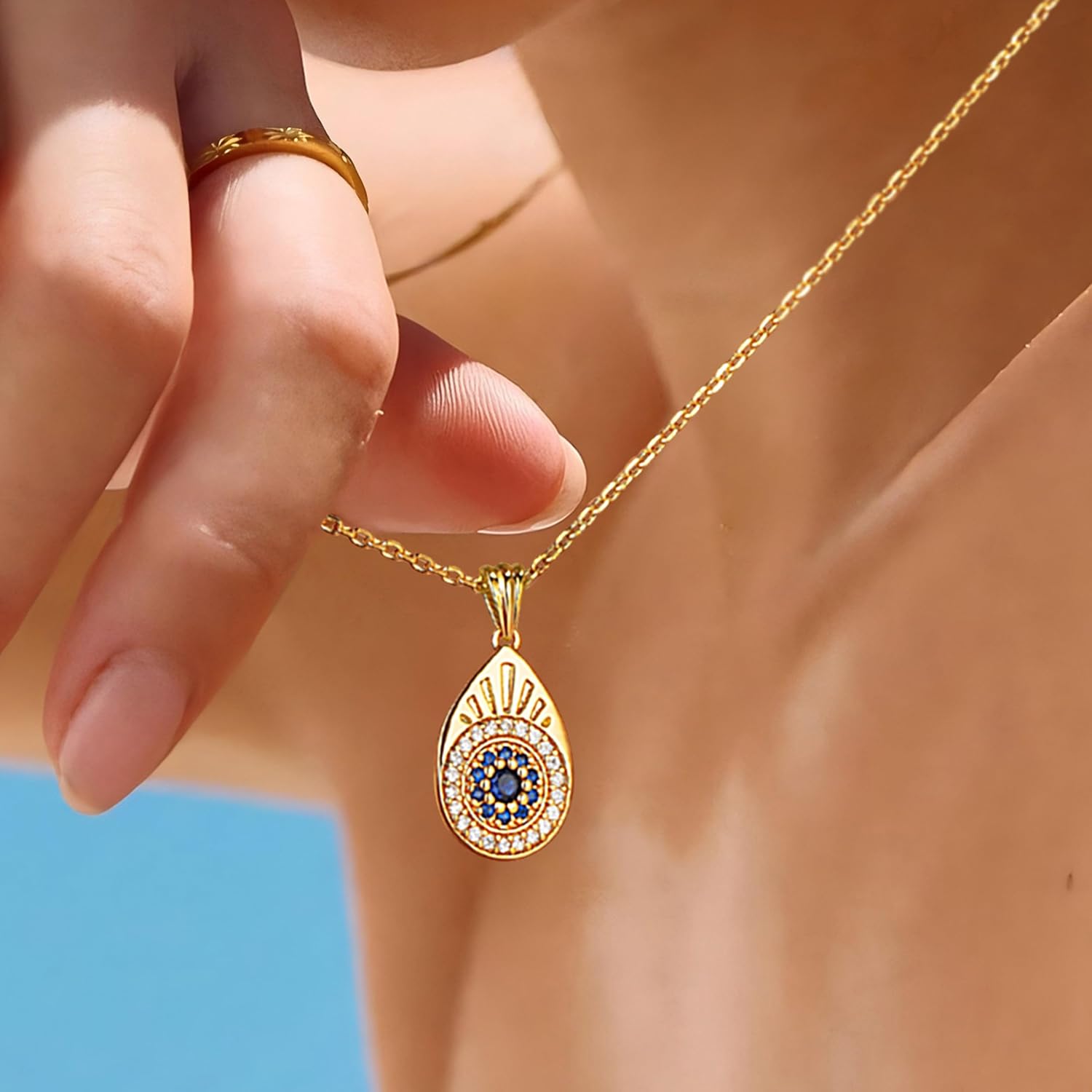 Fettero Gold Necklace for Women, Dainty 14K Gold Plated Pendant Necklaces for Women Trendy Simple Chain Necklace Evil Eye, CZ Rose, Charm Moon, Lucky Italian Horn, Gold Star Necklace Fashion Jewelry - Image 2