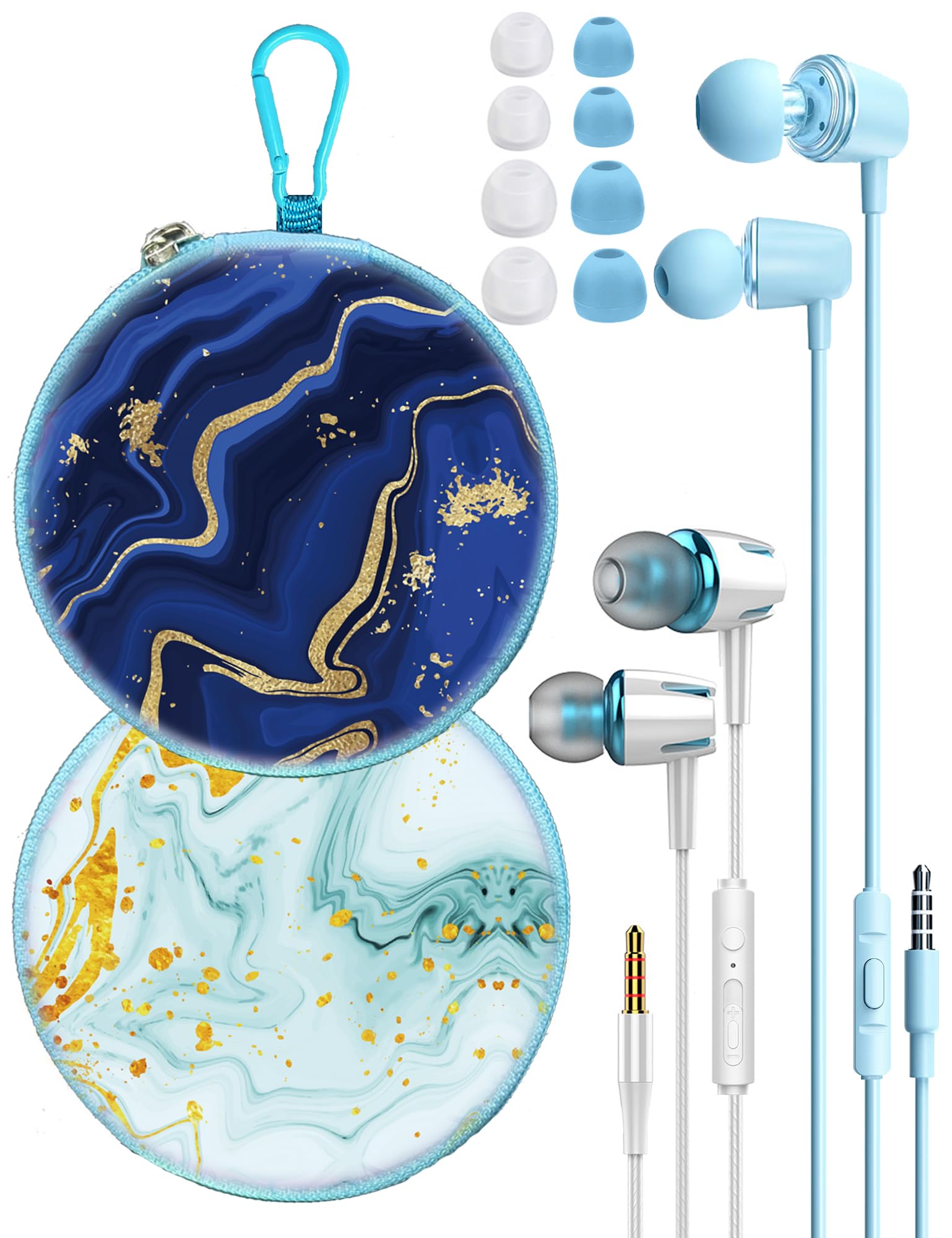 GOGOSINIS 2 Packs of Earbuds Set with Case for Kids for School, Wired Headphones Carrying Case and Small Size Ear Tips, Ear Buds with Case for Teens,