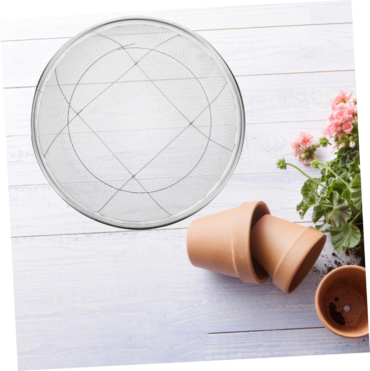 Stainless Steel Garden Soil Sieve Manual Soil Strainer for Sifting Rocks and Debris Mesh Sifting Pan for Efficient Gardening and Composting