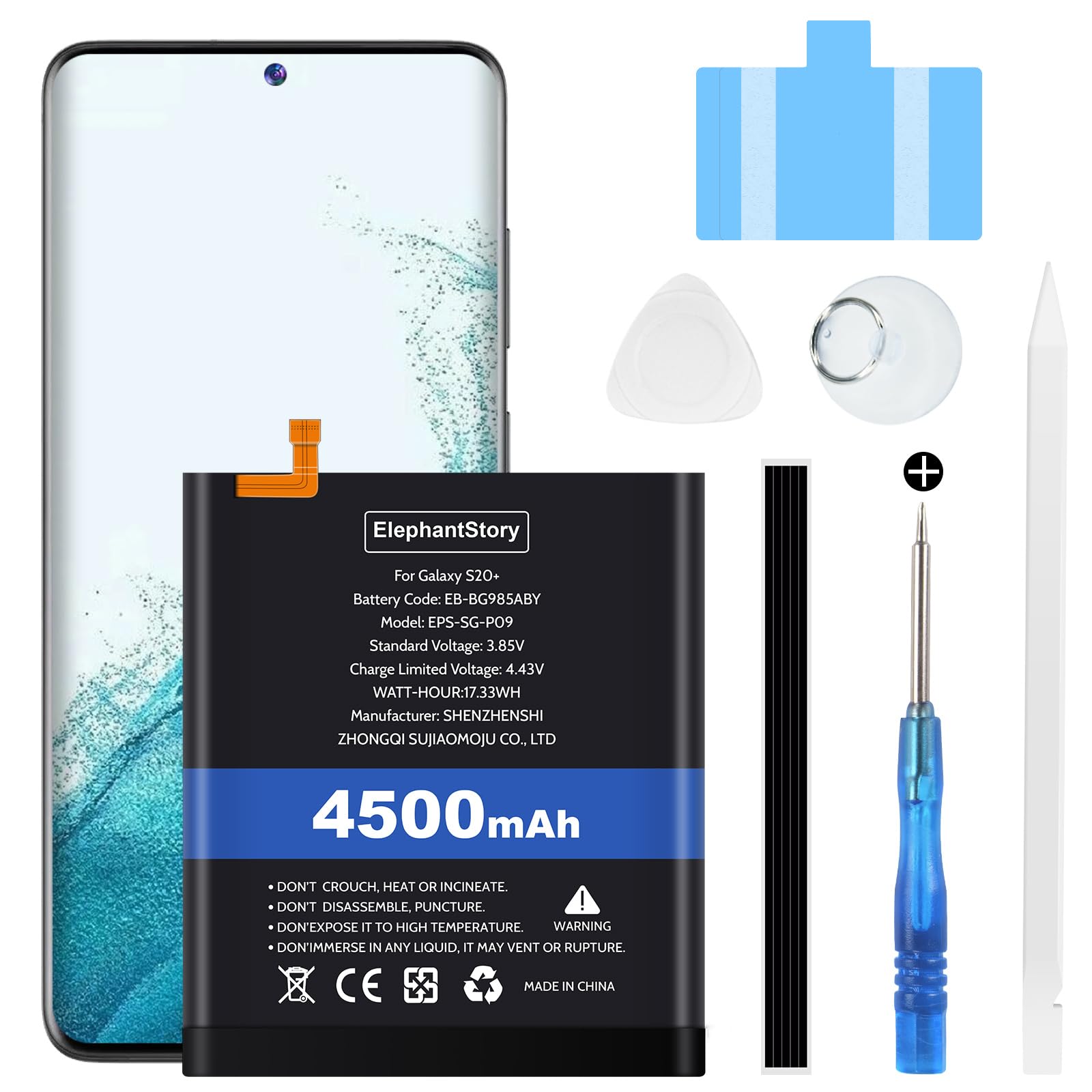 ElephantStory Battery for Galaxy S20 Plus, 4500 mAh Battery for Samsung Galaxy S20Plus SM-G985 SM-G985F SM-G986U with Repair Kits