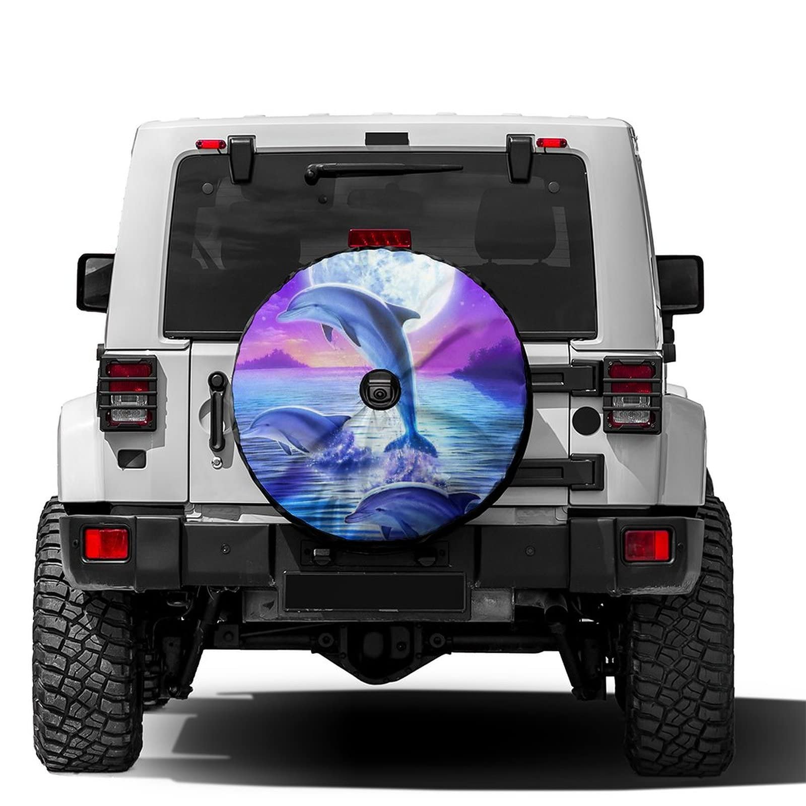 Delerain Spare Tire Cover with Backup Camera Hole Three Dolphins Wheel Covers Waterproof Dust-Proof UV Sun Universal Fit for Jeep Trailer RV SUV Truck (17 Inch for Diameter 31
