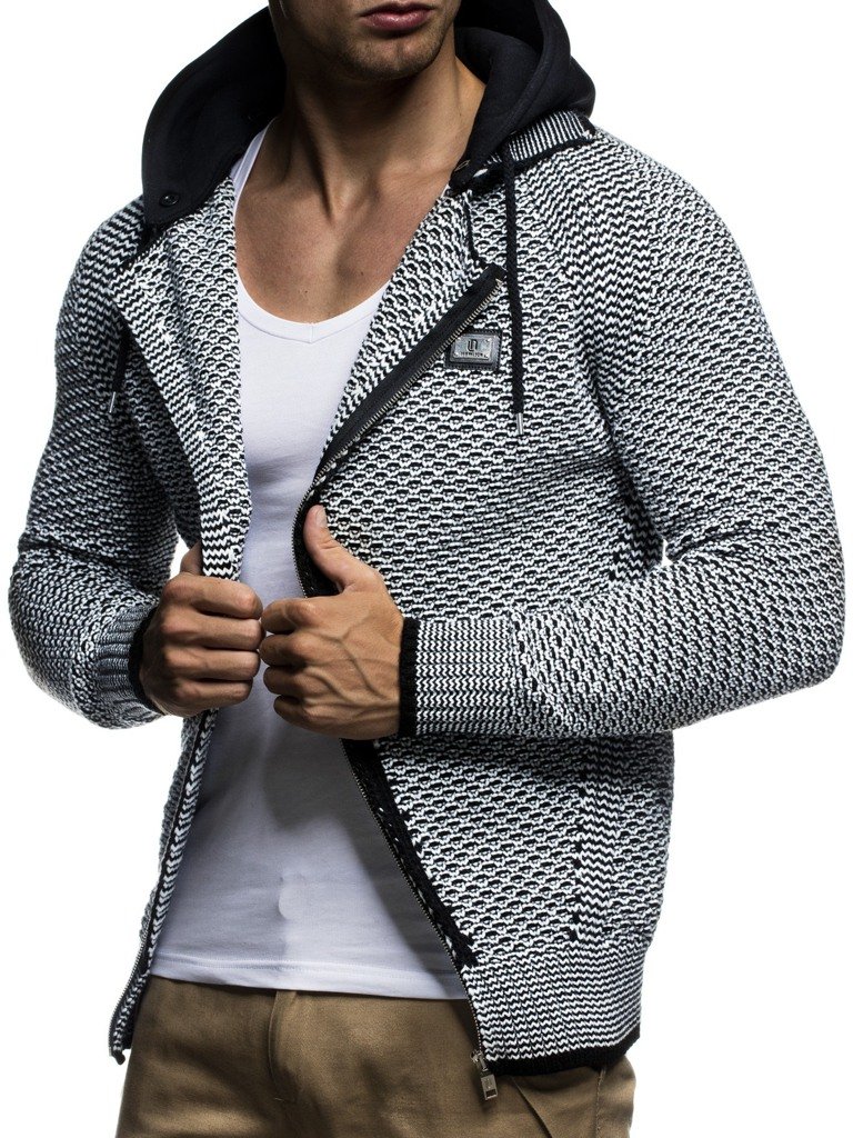 Leif Nelson Men's Knitted Jacket with Hood Slim Fit Chunky Knit Modern Black Men's Hoodie Winter Jacket Long Sleeve Chunky Knit 7055