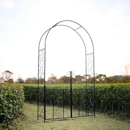 Miniatura 2 de Arco de jardín de acero de 7 pies 5 pulgadas de alto x 4 pies 2 pulgadas de ancho con puerta, cenador de jardín para varias plantas trepadoras,