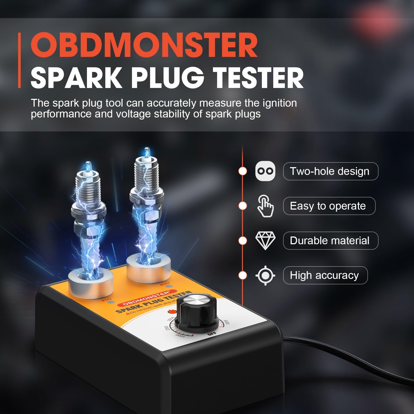 Comprobador de Bujías Bobina de Encendido de Motor Automóvil Doble Agujero 0 a 6000RPM Frecuencia de Operación Ajustable Para 12V Automóvil, Motocicleta Herramienta de Prueba de Bujías