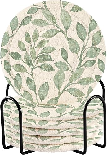 Absorbant Coasters and Holder Set of 6 Drink Coasters for Tabletop Aesthetic Coasters Porta Vasos para Mesas Pastel Green