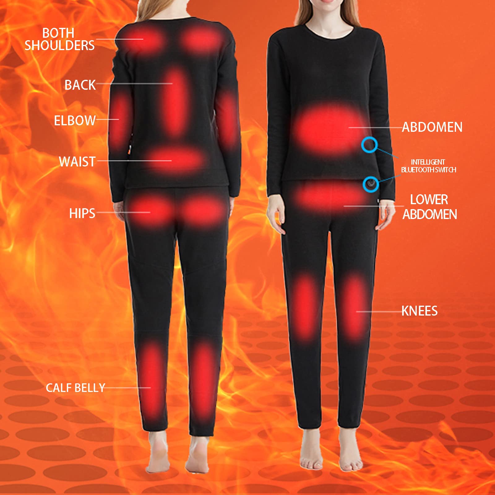 Beheizte Thermounterwäsche Set für Herren Damen Warme Dicke, USB Elektrische Beheizbare Unterwäsche Funktionswäsche Set 22 Heizzonen Thermowäsche Winter Innenfleece Lange Warm ​Heizung Unterwäsche