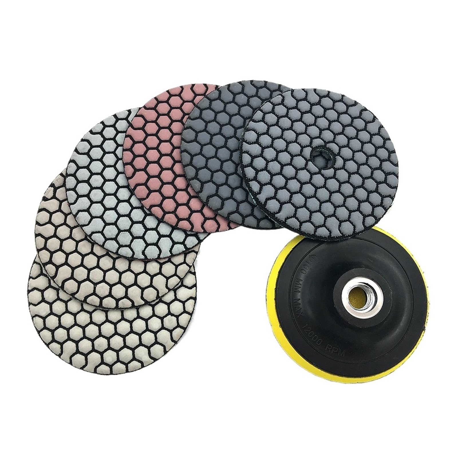 Lot de 6 disques de polissage à sec 3"/4" à pointe acérée et flexibles for granit, marbre et pierre (H3)(MIX 6 GRITS_6 PCS_4 INCHES)