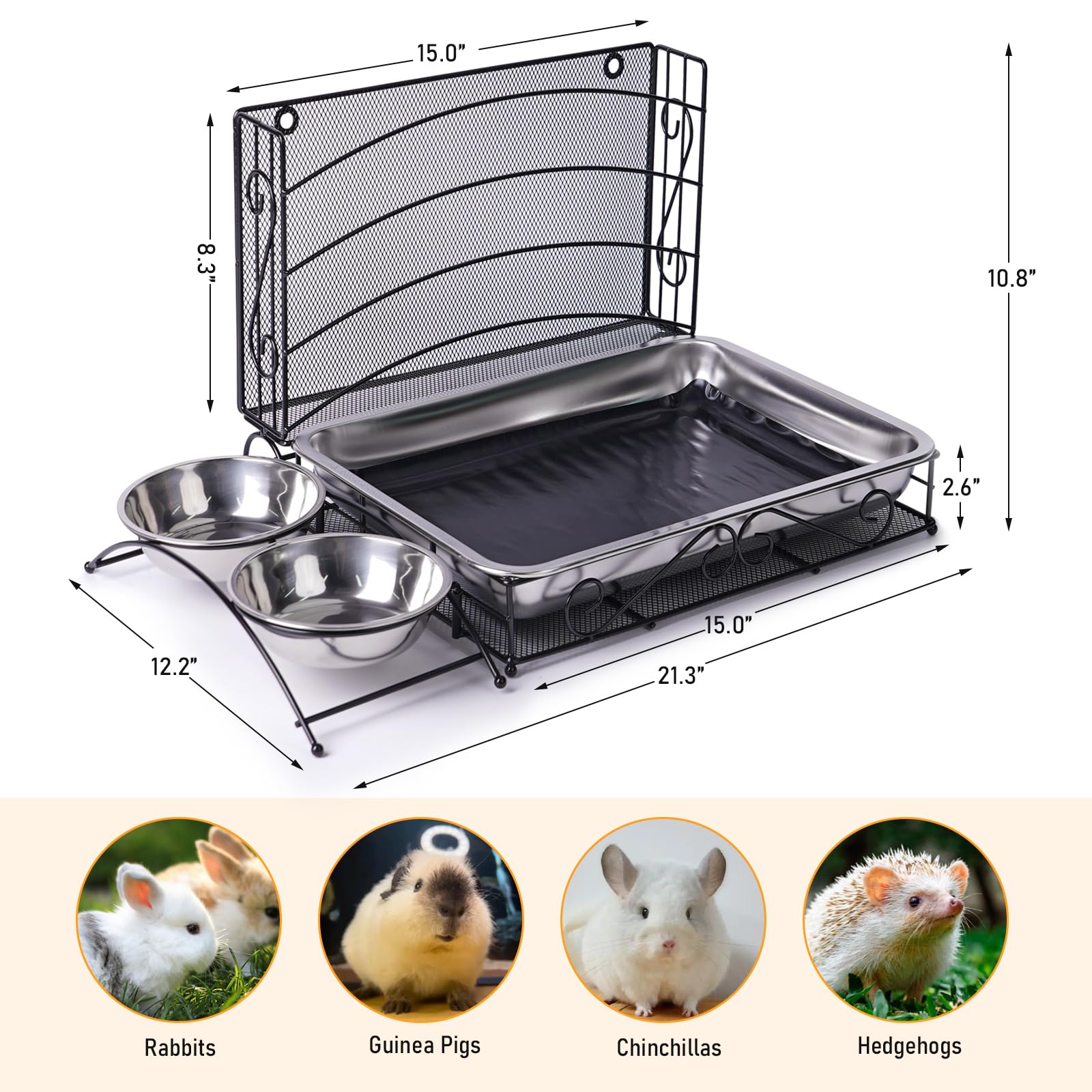 Kaninchen-Heu-Futterstation mit Katzentoilette, 3-in-1 Hasen-Futterstation aus Metall, kein Durcheinander, für Kaninchen, Heu, Halter, WC, mit Wasser-Futterstation, 2 Schalen für