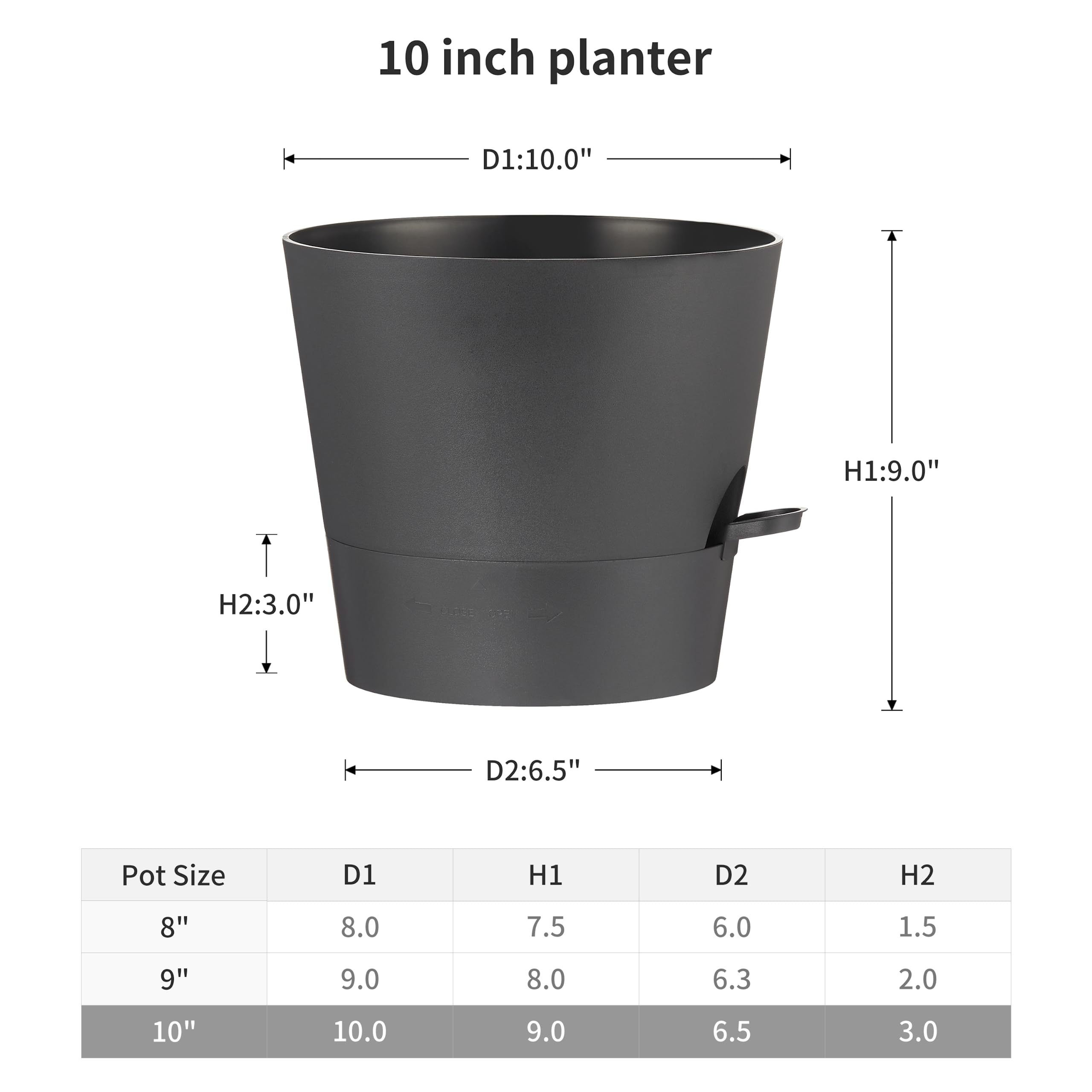 FaithLand Paquete de 2 macetas de 10 Pulgadas para Plantas de Interior y Exterior, macetas de riego automático con depósito Profundo, Color Negro