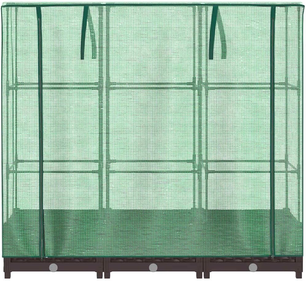 Raised Garden Bed Brown, Polypropylene Rattan Style Outdoor Planter Box with Greenhouse Cover, 47.2x15.7x48.4 Inch Tall for Vegetables, Herbs, Flowers