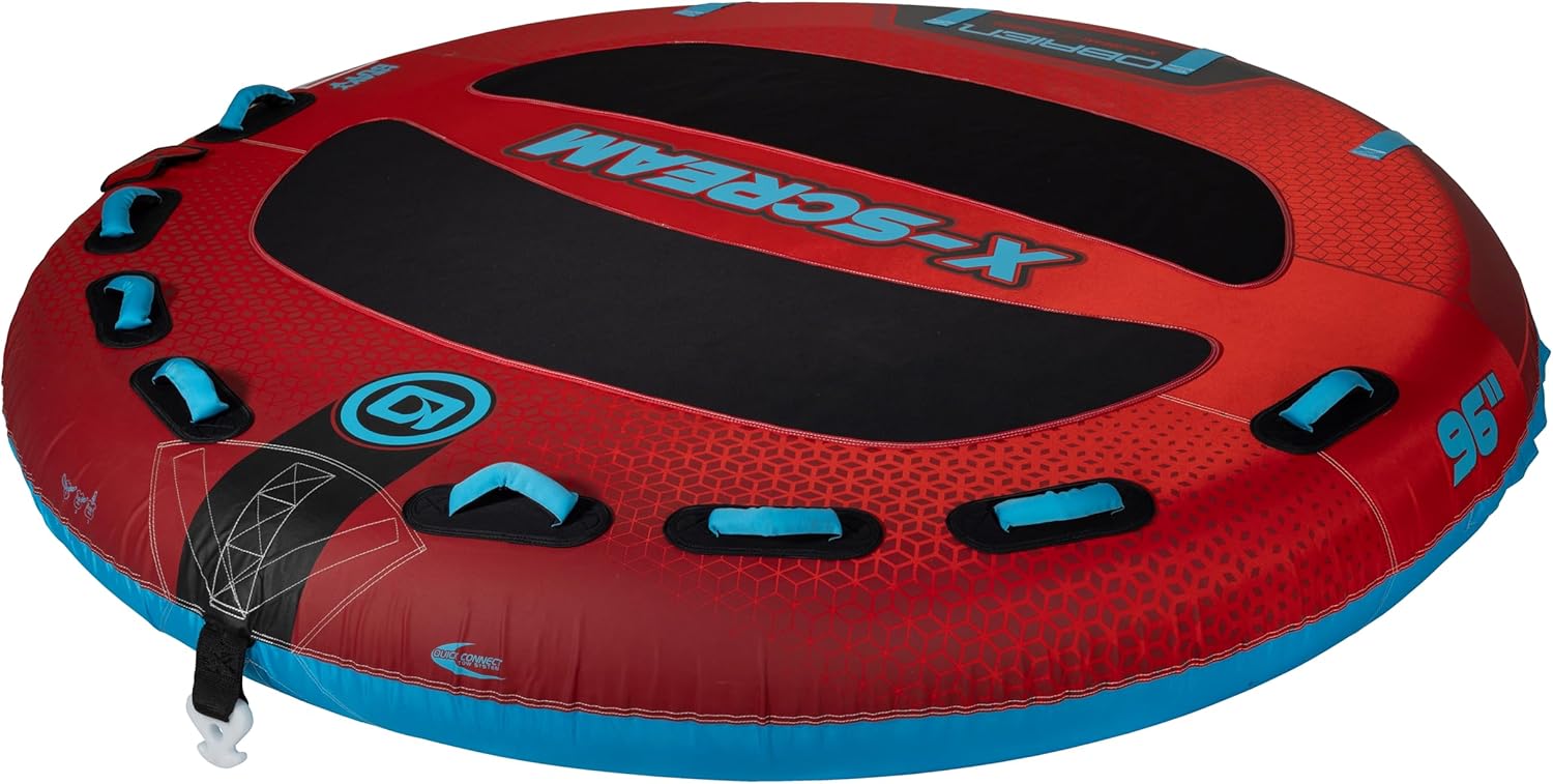 O’Brien X-Scream Towable Tube – 4 Rider Inflatable Boat Tube for Water Sports, Durable Nylon Cover, Quick Connect Tow Hook, 96” Round Design