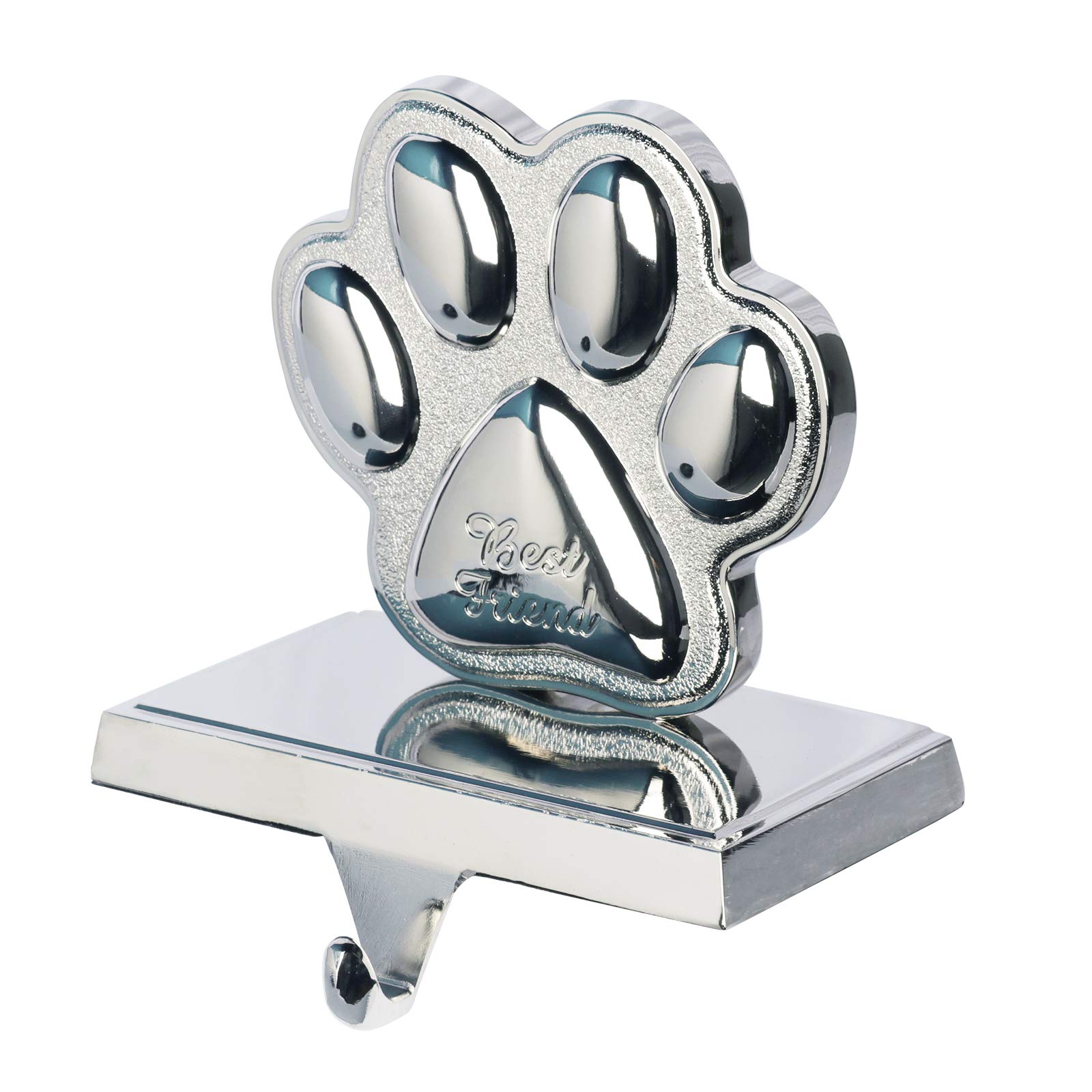 FoweceltDog Paw Christmas Stocking Holder, 3D Silver Metal Mantel Stocking Hanger for Mantel Shelf Stand Table Christmas Decor