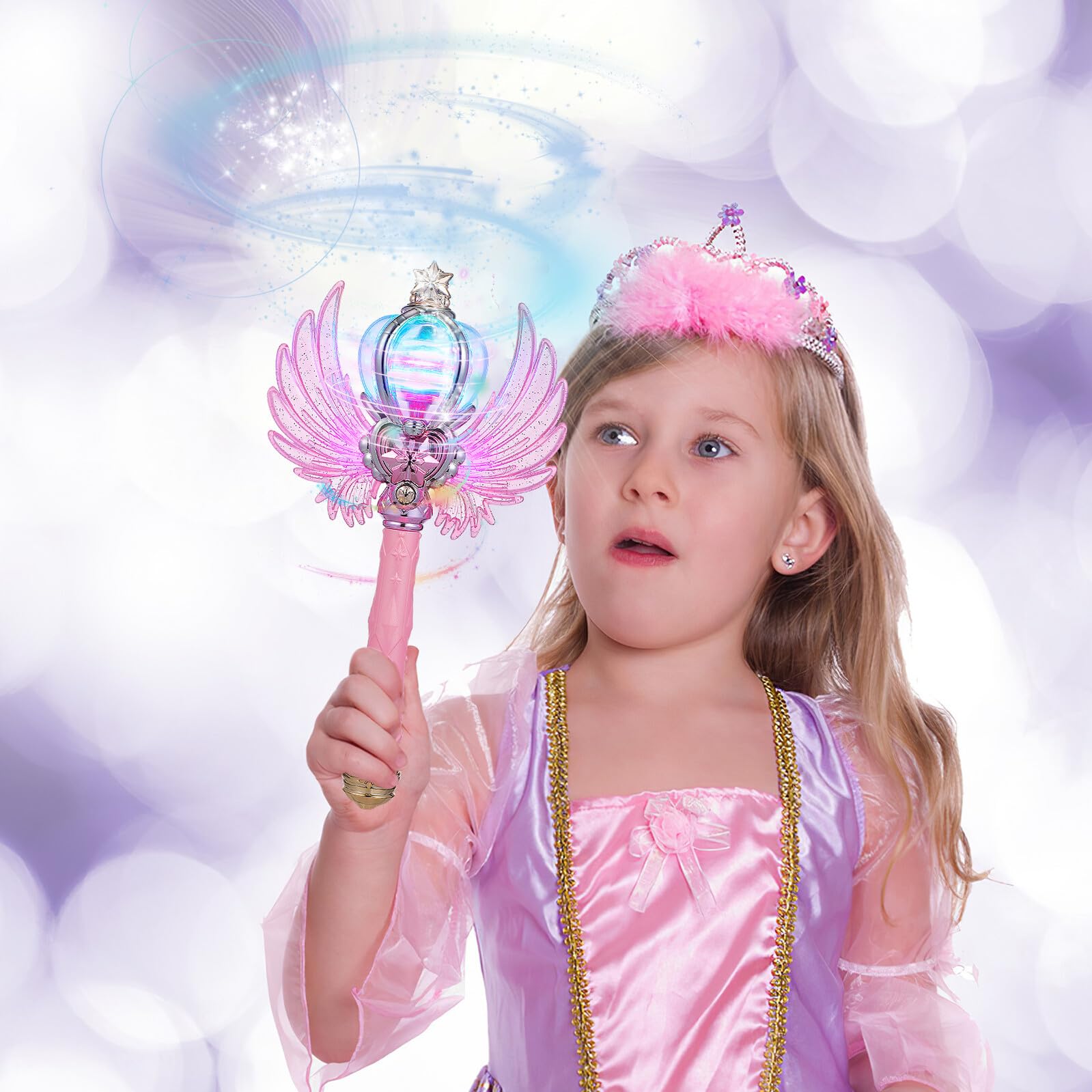 Mikikit Luminosa da Fata con Design Alato Bacchetta Fatata Portatile con Luce per Feste di Compleanno e Gioco di Ruolo per Bambine