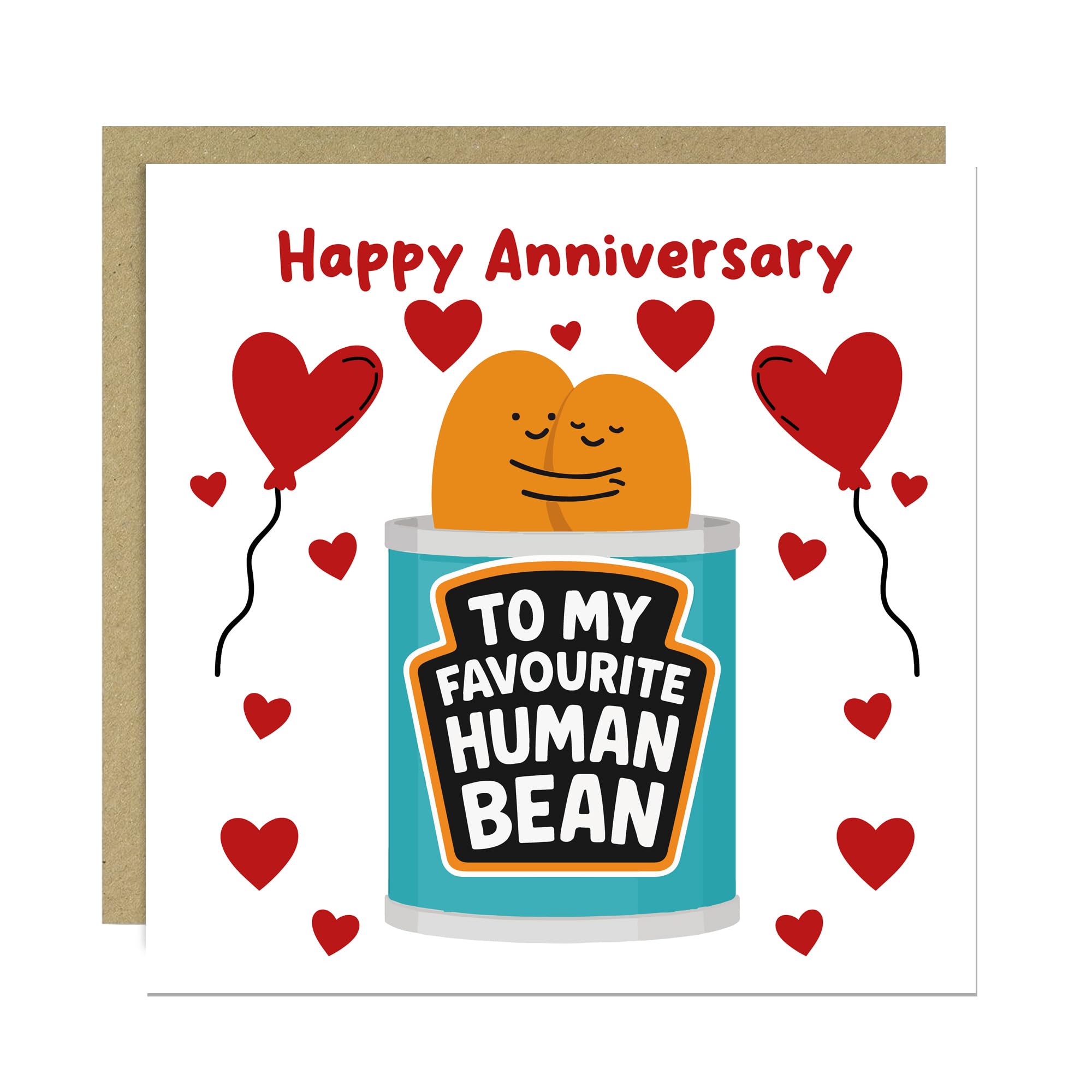 Funny Anniversary Card For Boyfriend Girlfriend - Humourous Cards For Anniversary, Human Bean Novelty Cards For Him Her Husband Wife 145x145mm With Kraft Envelope