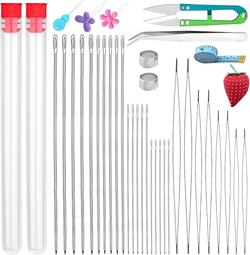 UOOU 39 agujas de cuentas para hacer joyas incluyen 20 agujas largas y rectas 8 agujas de cuentas de ojo grande juego de agujas para cuentas de