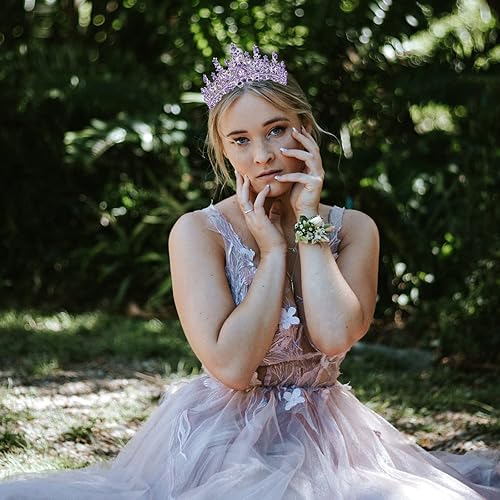 Miniatura 4 de Tiaras y corona de cristal morado con peine, coronas de reina real para mujer, corona de princesa de cumpleaños para mujeres y niñas, corona de boda